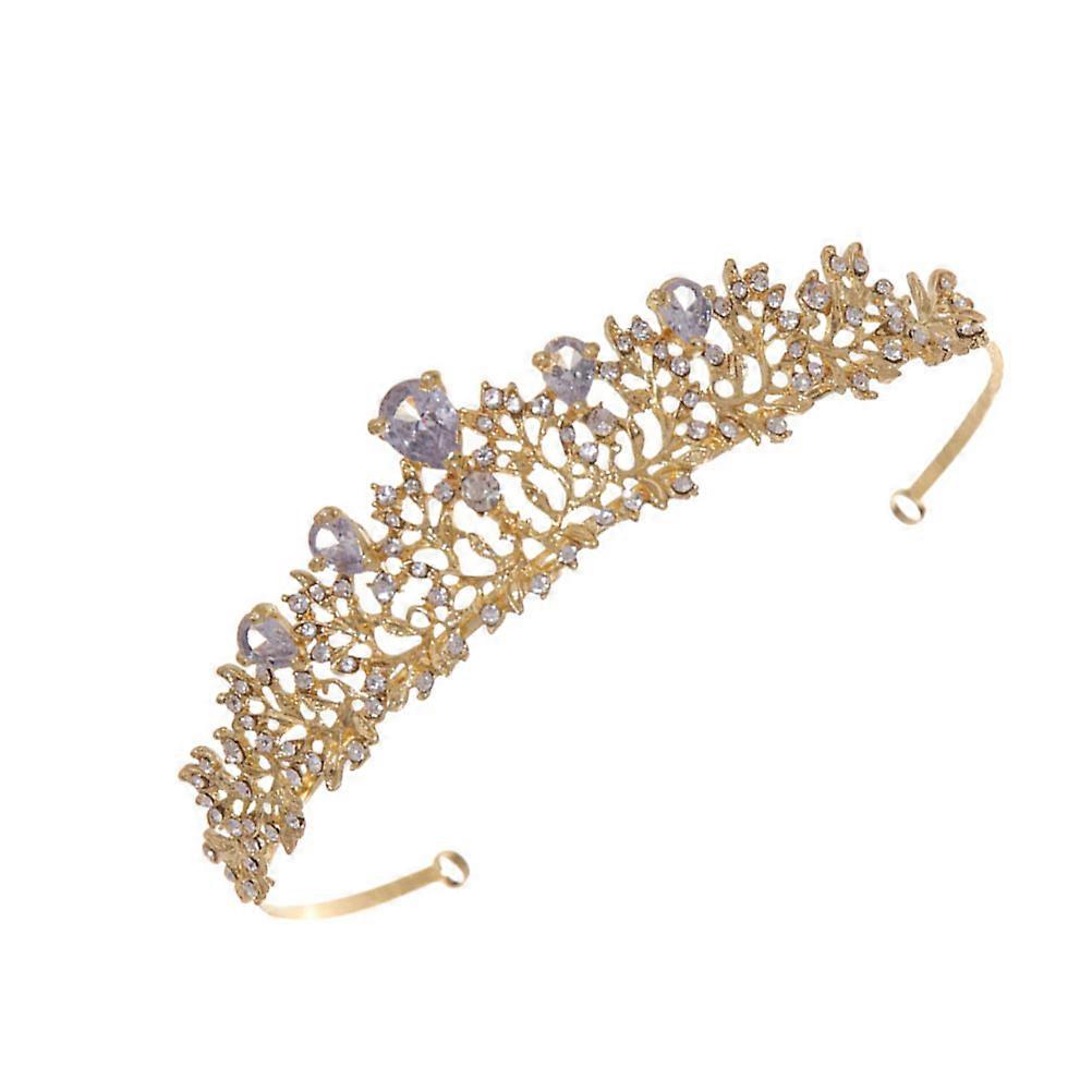 a refined and professional product description based on your input:
**Elegant Delicate Bride Crown with Crystals – Golden Wedding Headpiece for