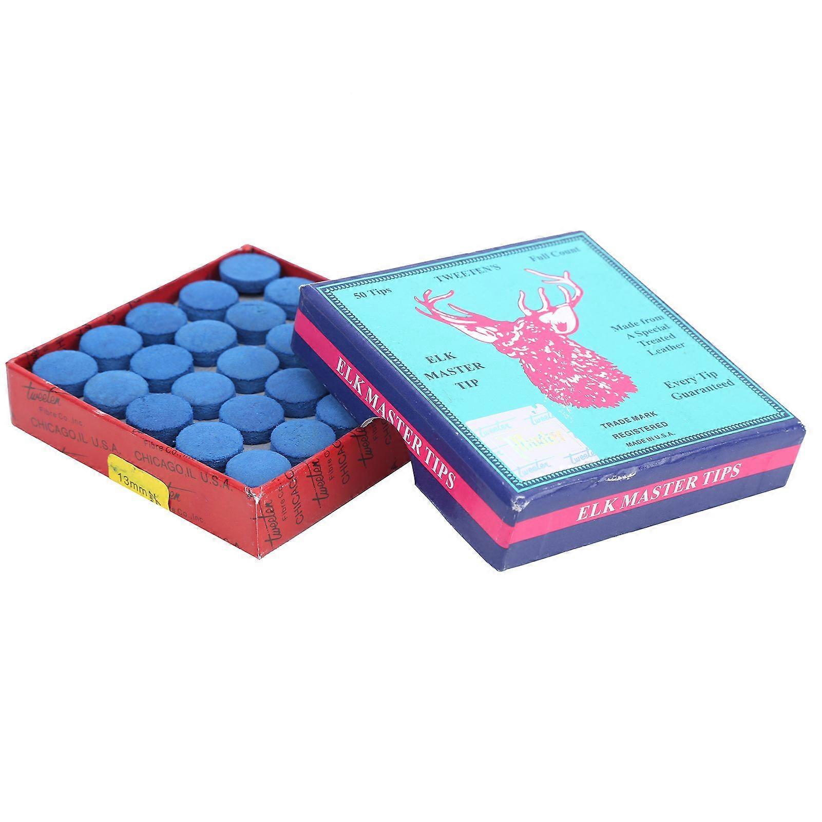 50PCS PU Leather Billiard Pool Cue Tips Pool Stick Replacement Accessory with Storage Box