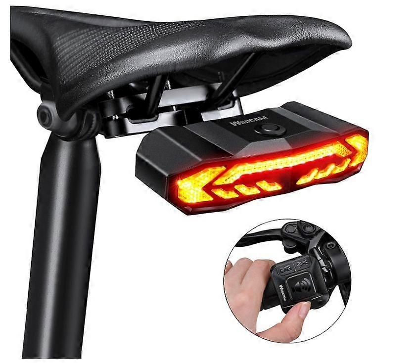 5-in-1 Smart Bike Tail Light with Turn Signals and Brake Light, Bike Alarm Horn with Remote, Rechargeable Bike Alarm, Auto ON/OFF, IP65 Waterproof(Bla