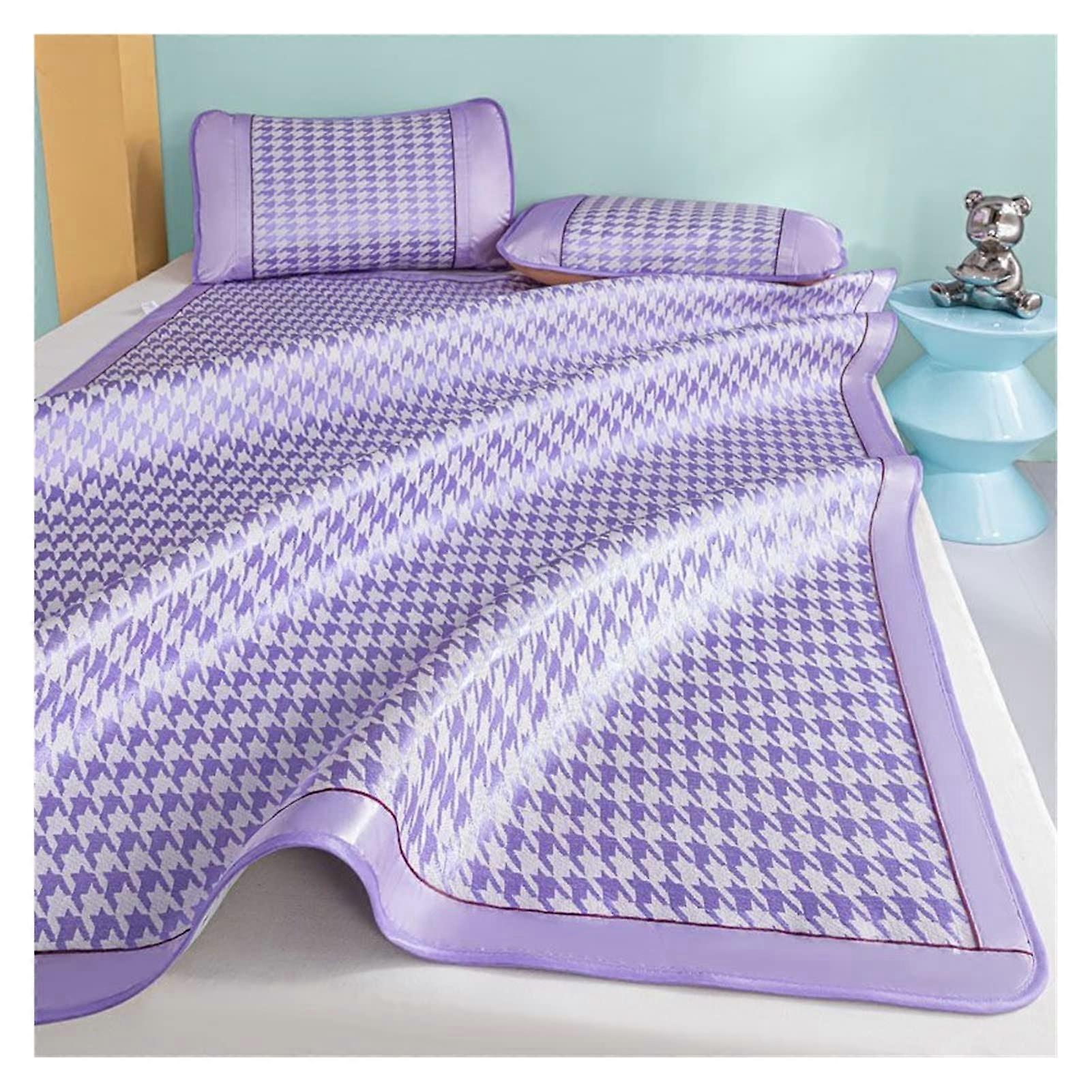 Ice Silk Bed Sheet Luxurious Summer Bedding For Double Bed Foldable Purple Includes 2 Pillowcases