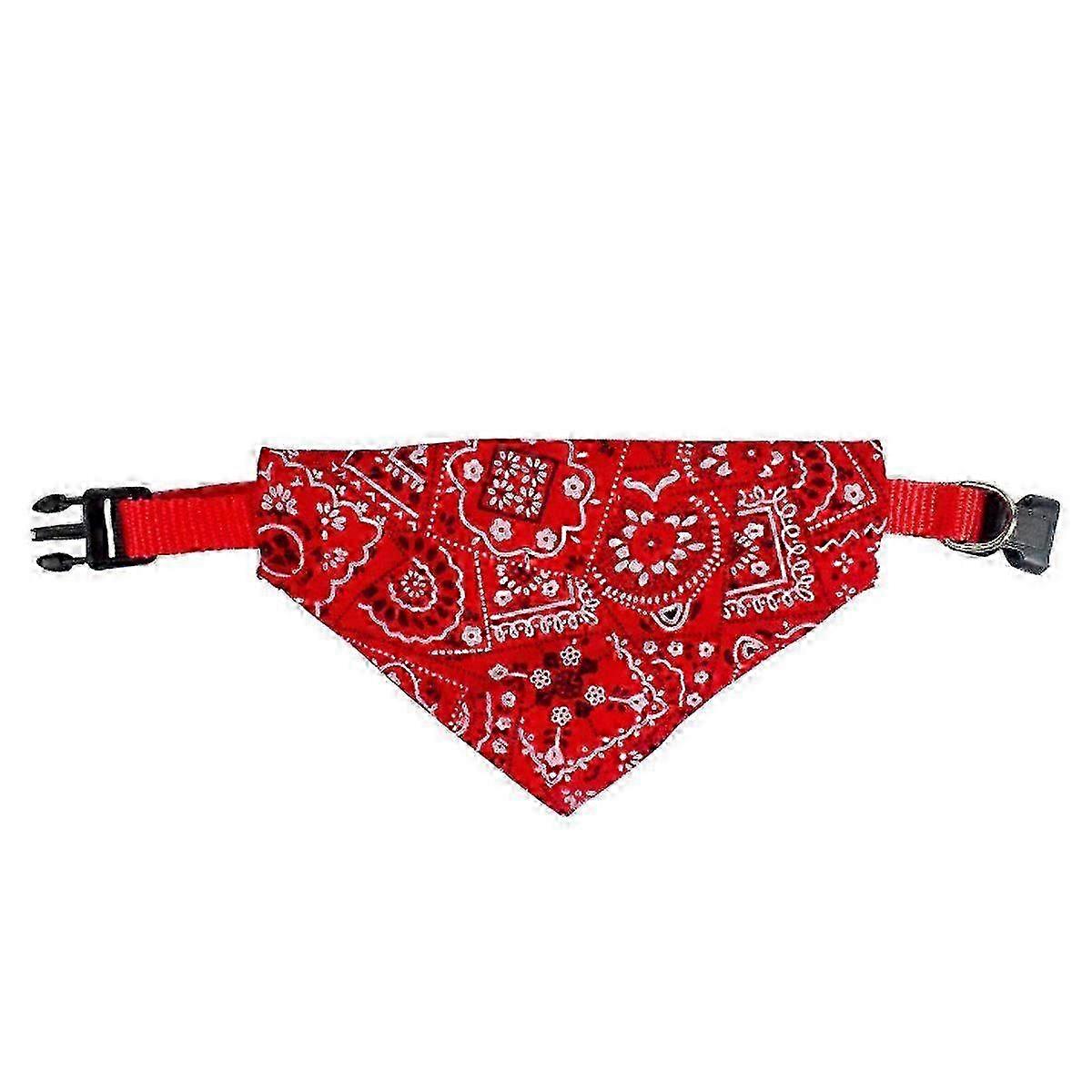Adjustable Durable Dog & Cat Collar with Ethnic Style Triangle Towel Bib Scarf - Red Pet Accessory for Stylish Pets