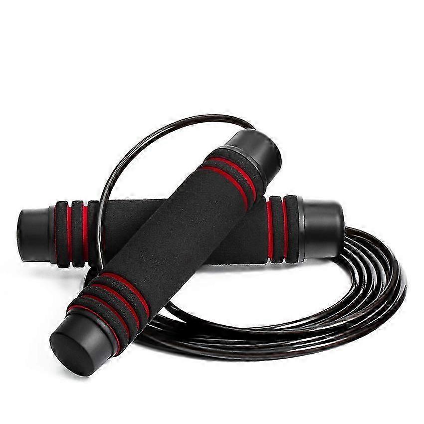 Dww-Corde sauter (noir rouge), corde sauter vitesse rglable pour enfants et adultes, roulement billes en acier, poigne en mousse antidrapante