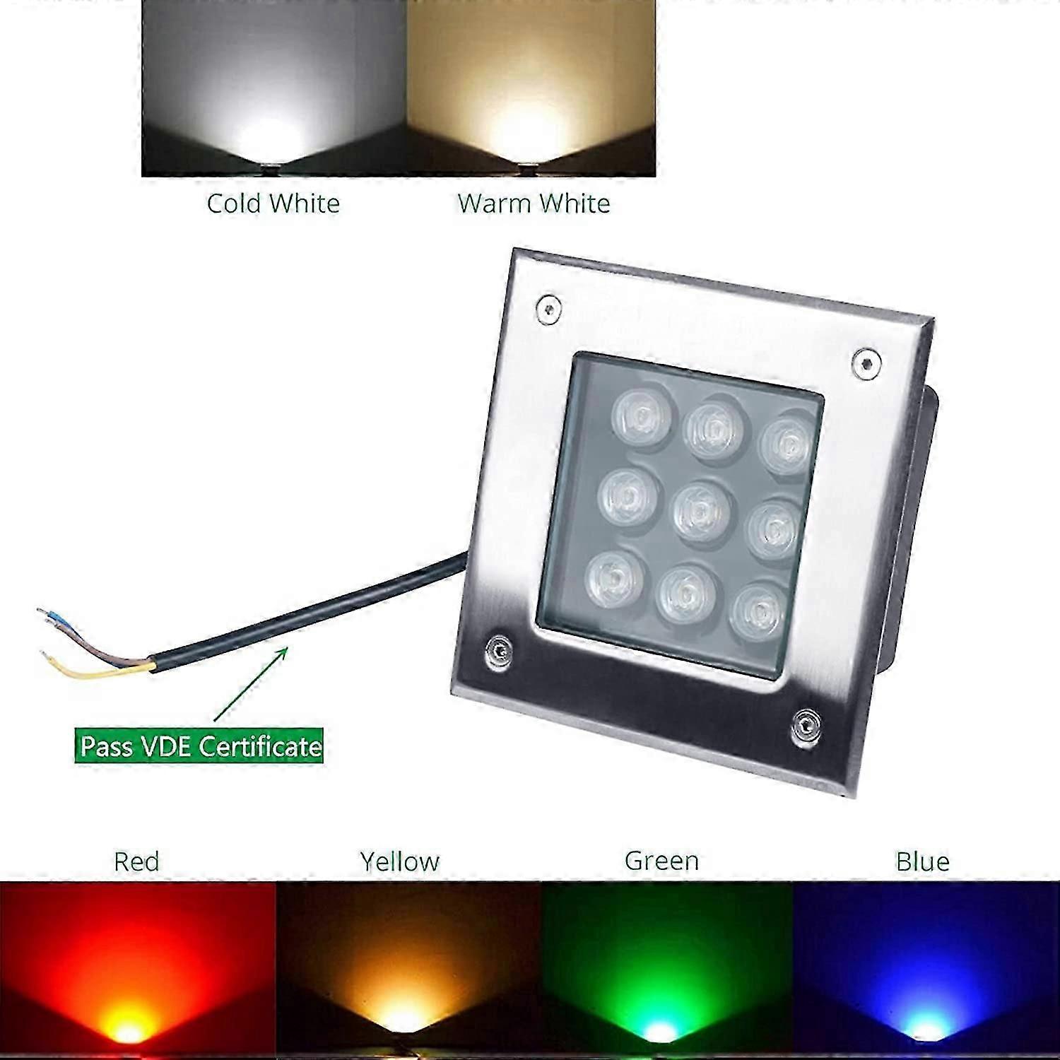 1pc carré extérieur LED encastré lampadaire en acier inoxydable IP67 spot de sol LED étanche - 6000K 9w lumière blanche