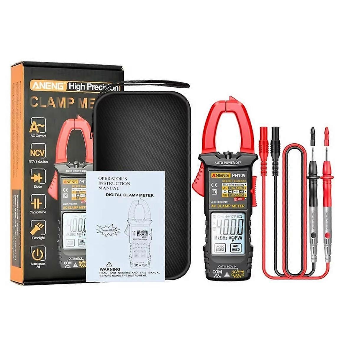 PN109 Smart Clamp Meter Multimeter Digital 4000 Count 600A High Current Non-Contact Voltage Tester NCV Capacitance Tools A