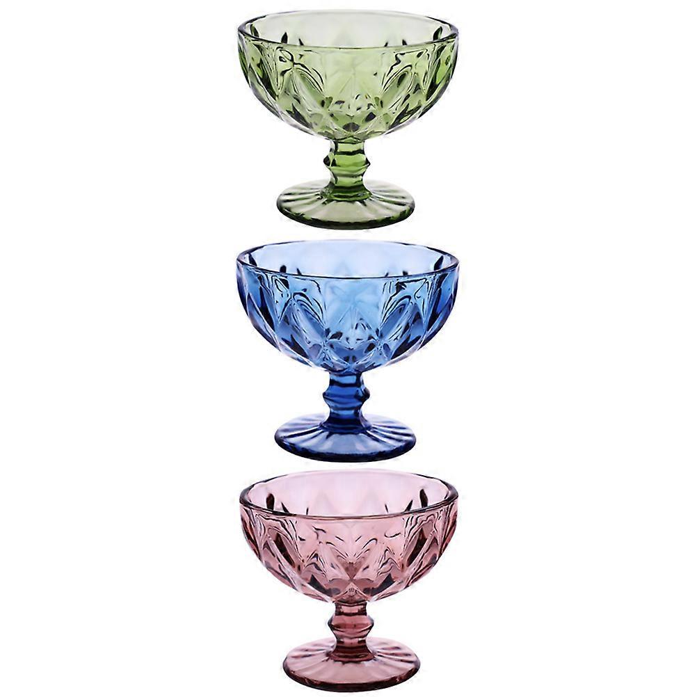 European Ice Cream Bowls Glass Dessert Cup for Home 3Pcs Assorted Color