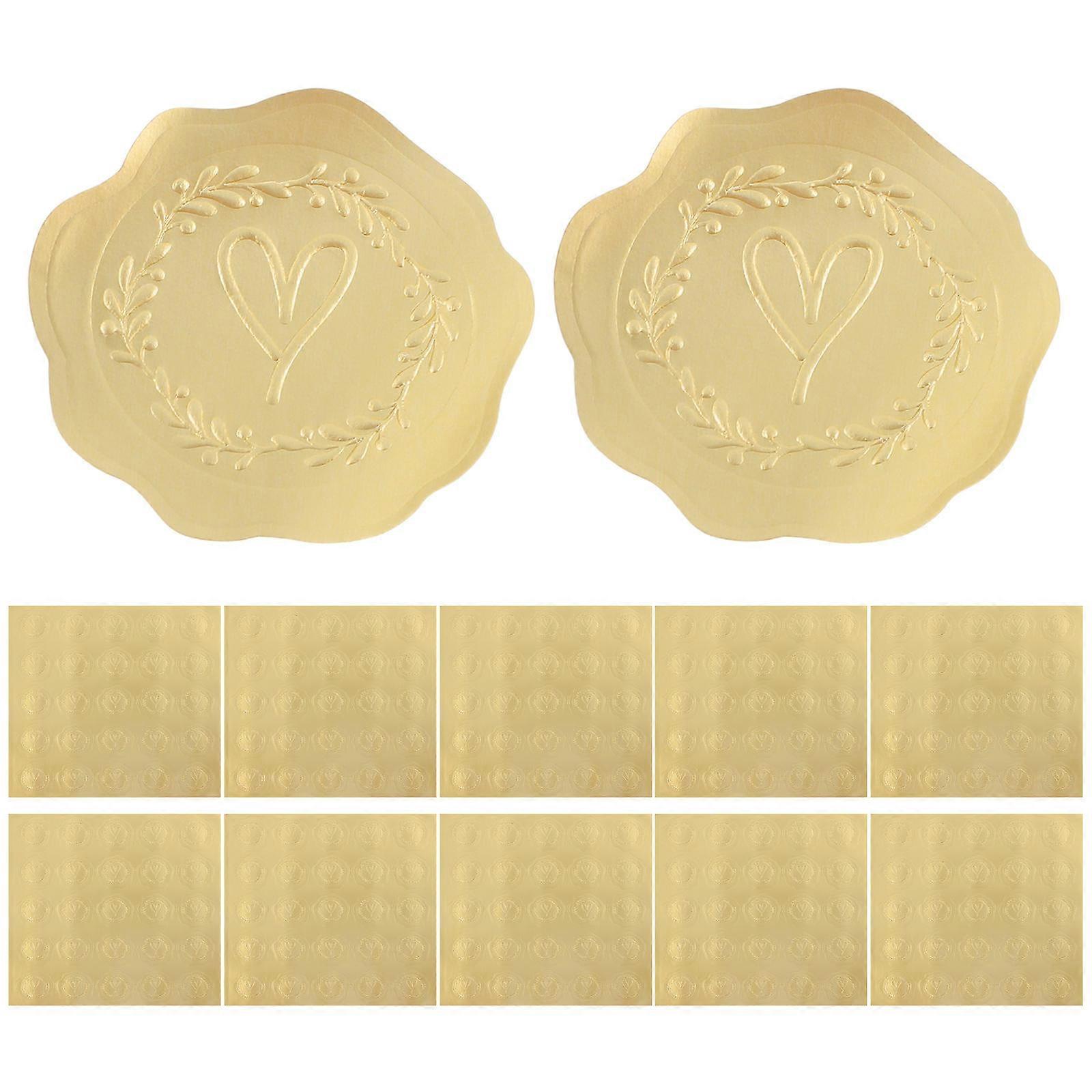 Golden Heart Envelope Sealing Stickers Embossed for Wedding Invitations 10 Sheets