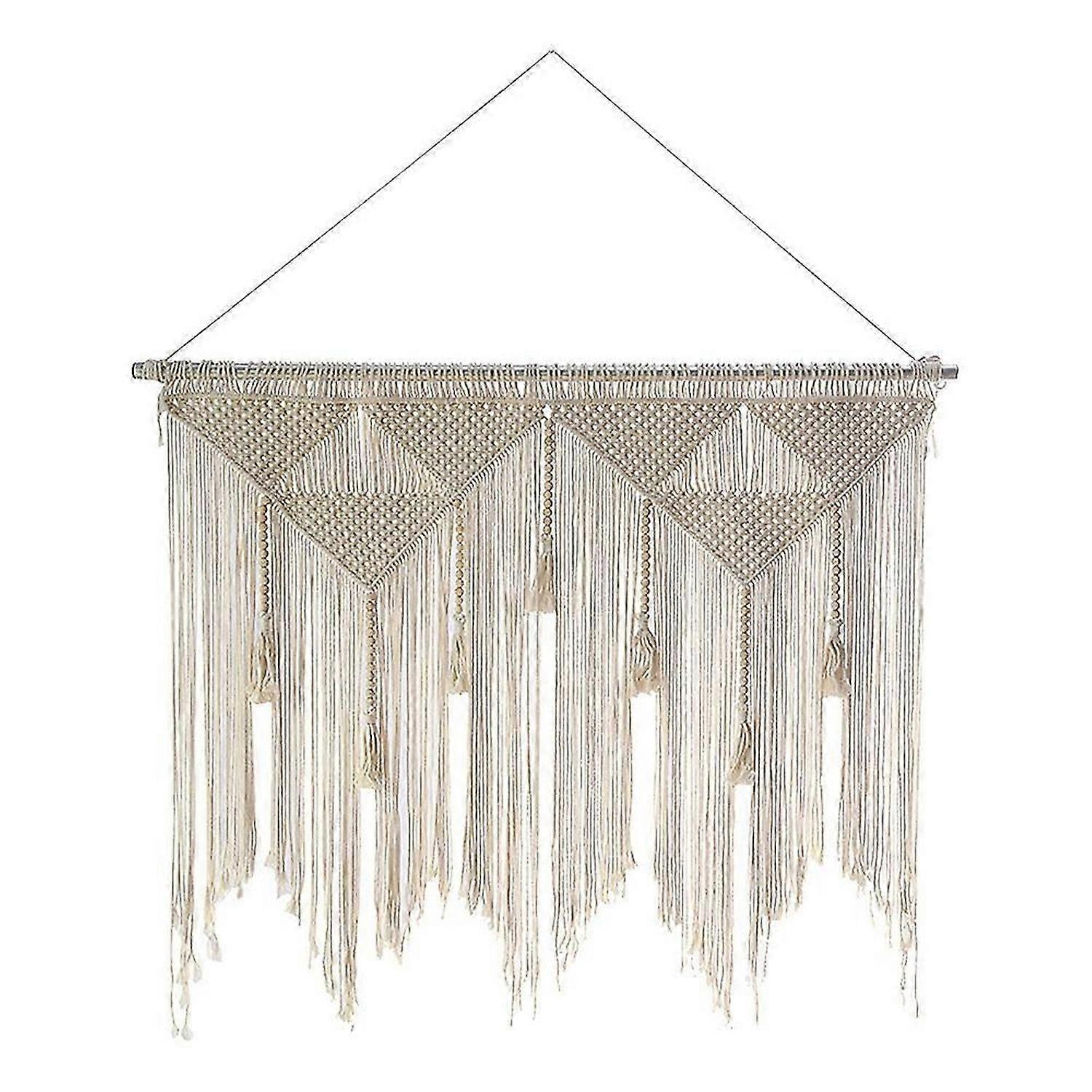 Macrame Wall Hanging Tapestry, Beige White (Wood Stick Not Included)