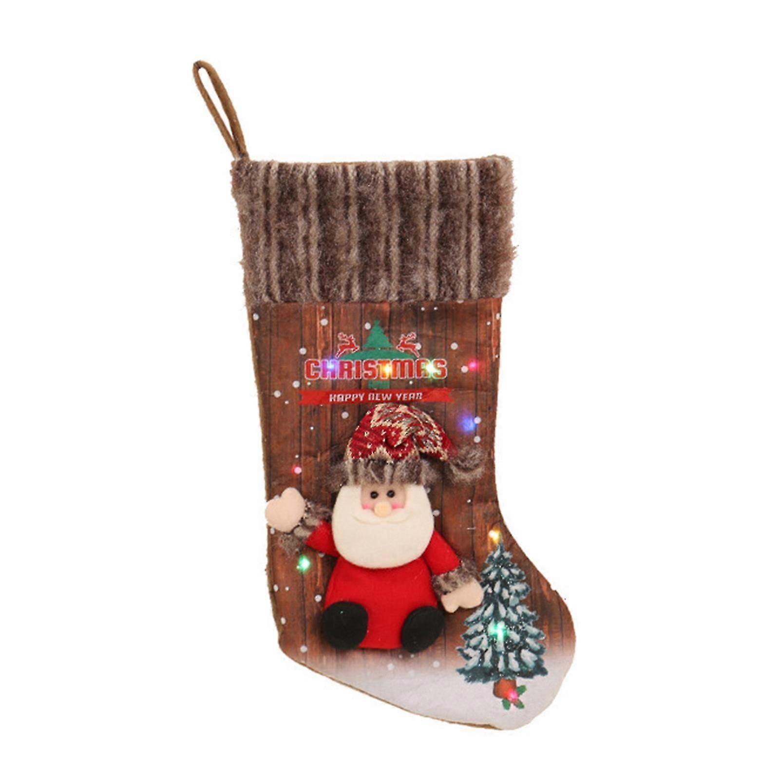 LED Christmas Stockings Light-up Christmas Tree Stockings Candy Gift Holder Holiday Hanging Sock Decoration for Home Office Shop Hotel Decor