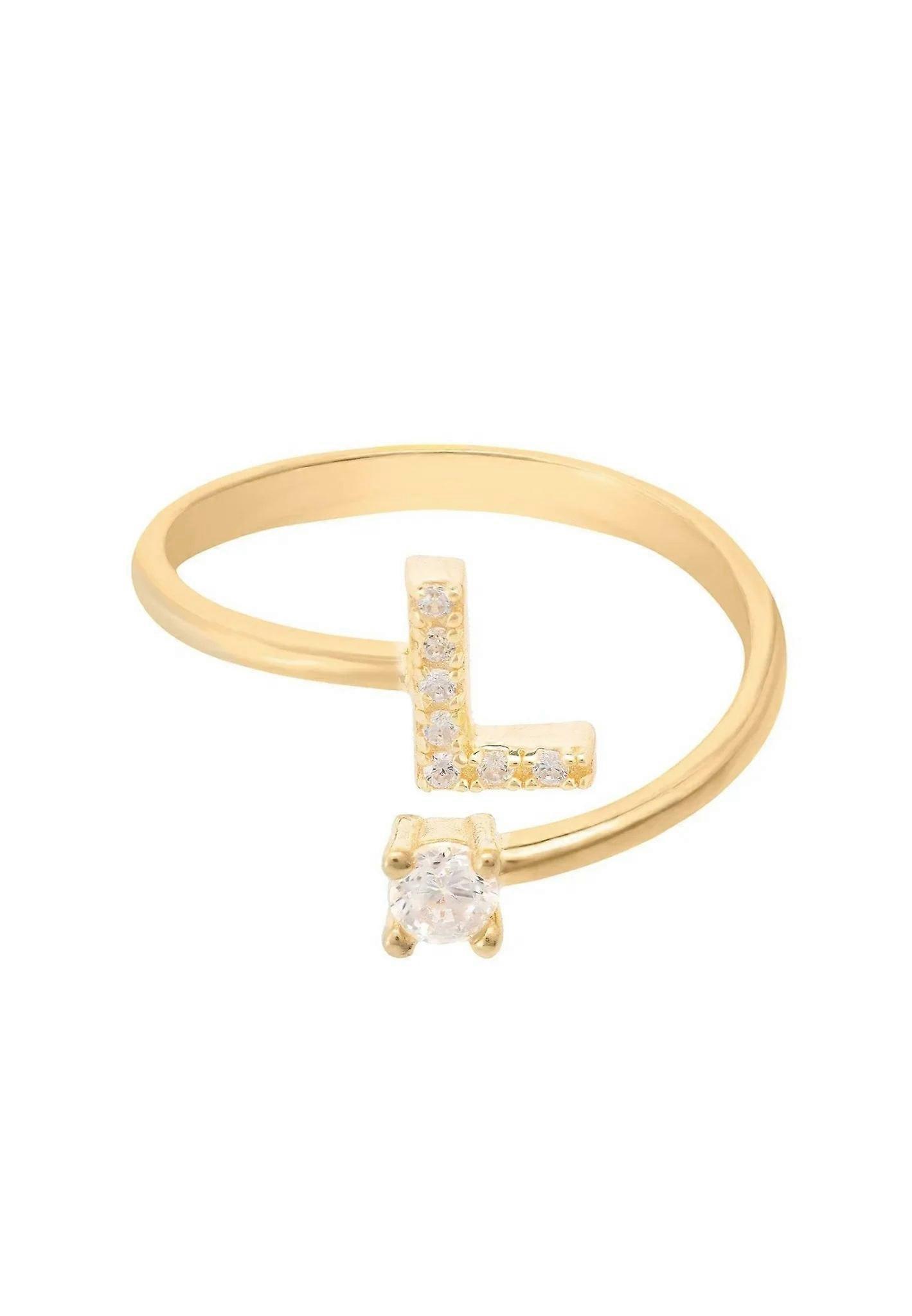 Latelita Women's 925 Sterling Silver Initial Ring with 22ct Gold Dipped and White Cubic Zirconia - Average size 6 (M) for Women