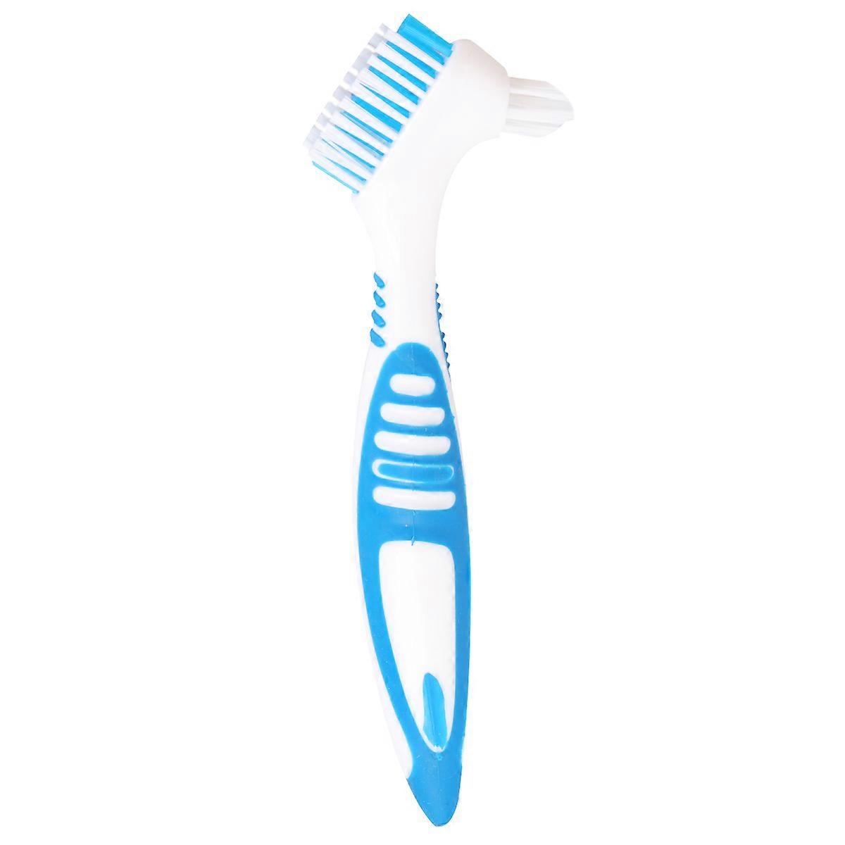 Denture Brush Double Brush Head for Cleaning Use 1Pcs with Non-Slip Silicone Handle