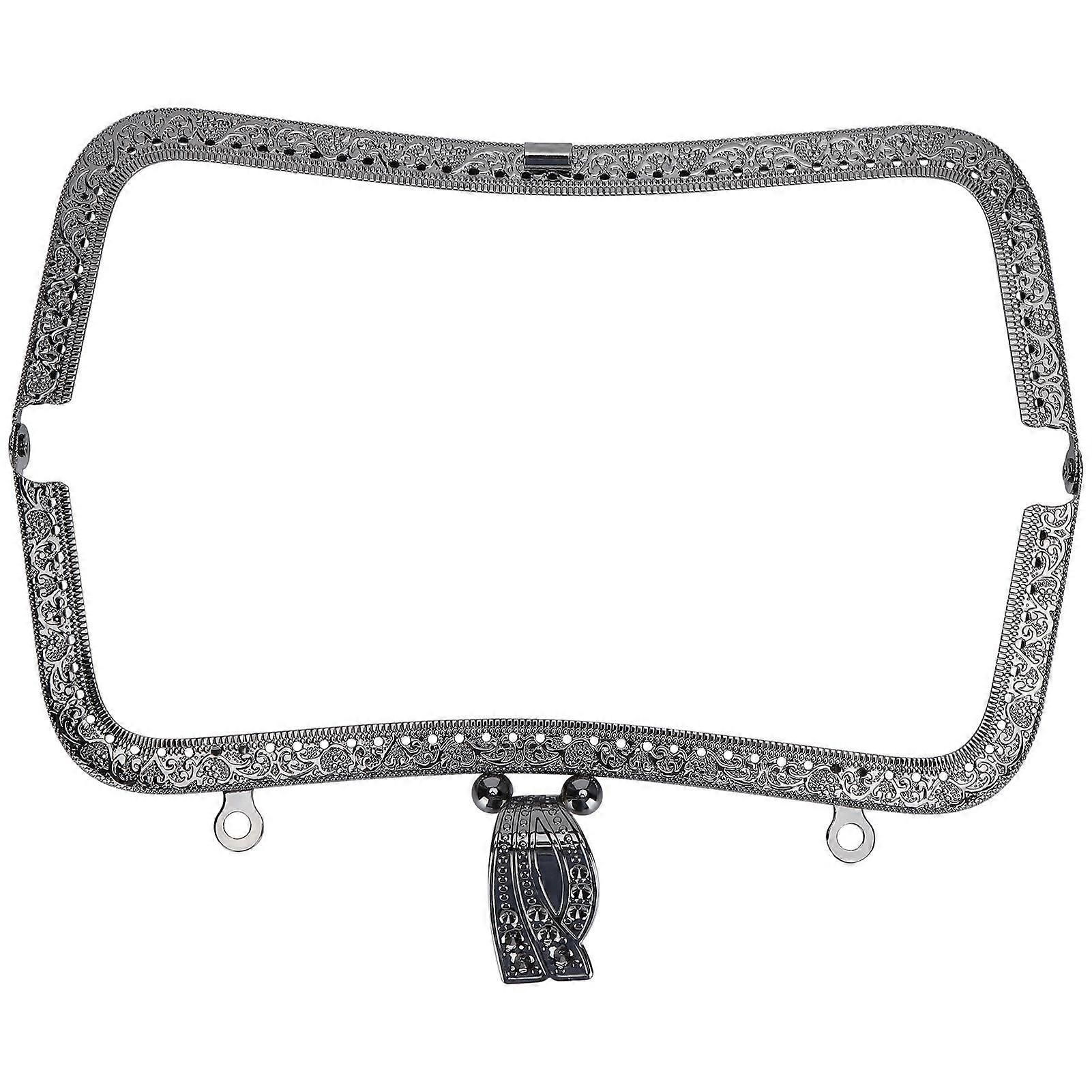 Metal Purse Frame DIY Kiss Clasp Lock Retro Embossed Handle Hardware Accessories 20cmGun Black B01-02700479