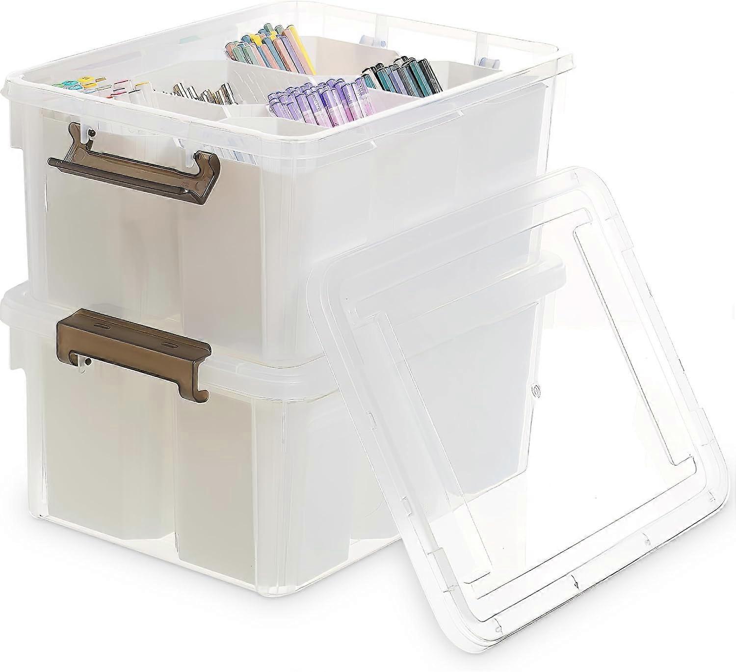 17 QT Plastic Storage Bins Clear Storage Box with Lids Multipurpose Stackable Storage Containers for Organizing Tool, Craft, Crayon, 2 Packs