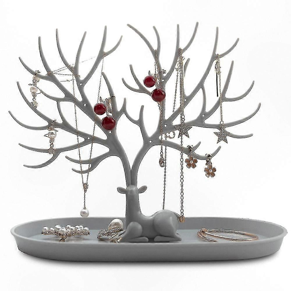 Three-Tier Jewelry Stand with Storage Drawers and Elegant Display Tree Layout