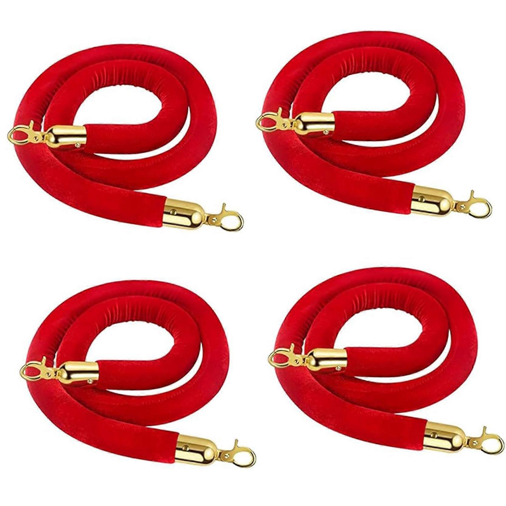 Red Velvet Stanchion Rope Crowd Control Rope Stanchion Queue Barrier Hanging VIP Rope With Glod Hooks 3.3Ft 100Cm 4 Pack
