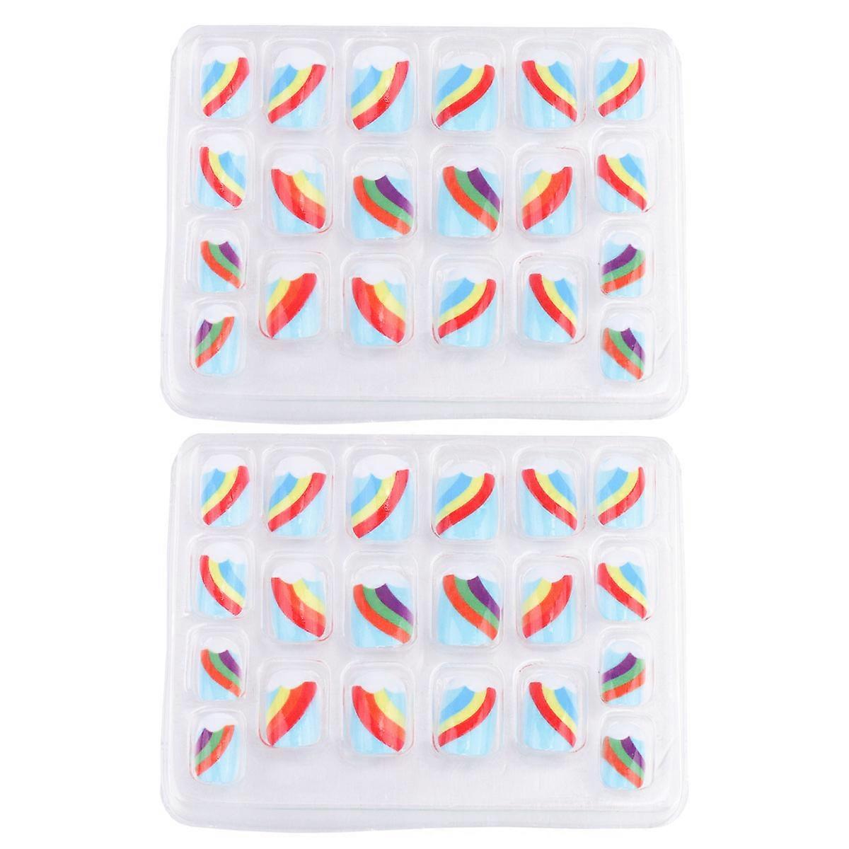 False Nail Tips Rainbow Cloud for Kids 4Sets Assorted Color
