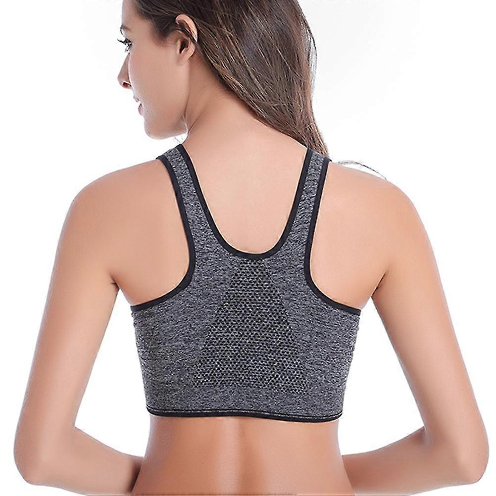 Sports Bra High Impact Front Zipper for Shockproof Running 3Pcs Set Grey
