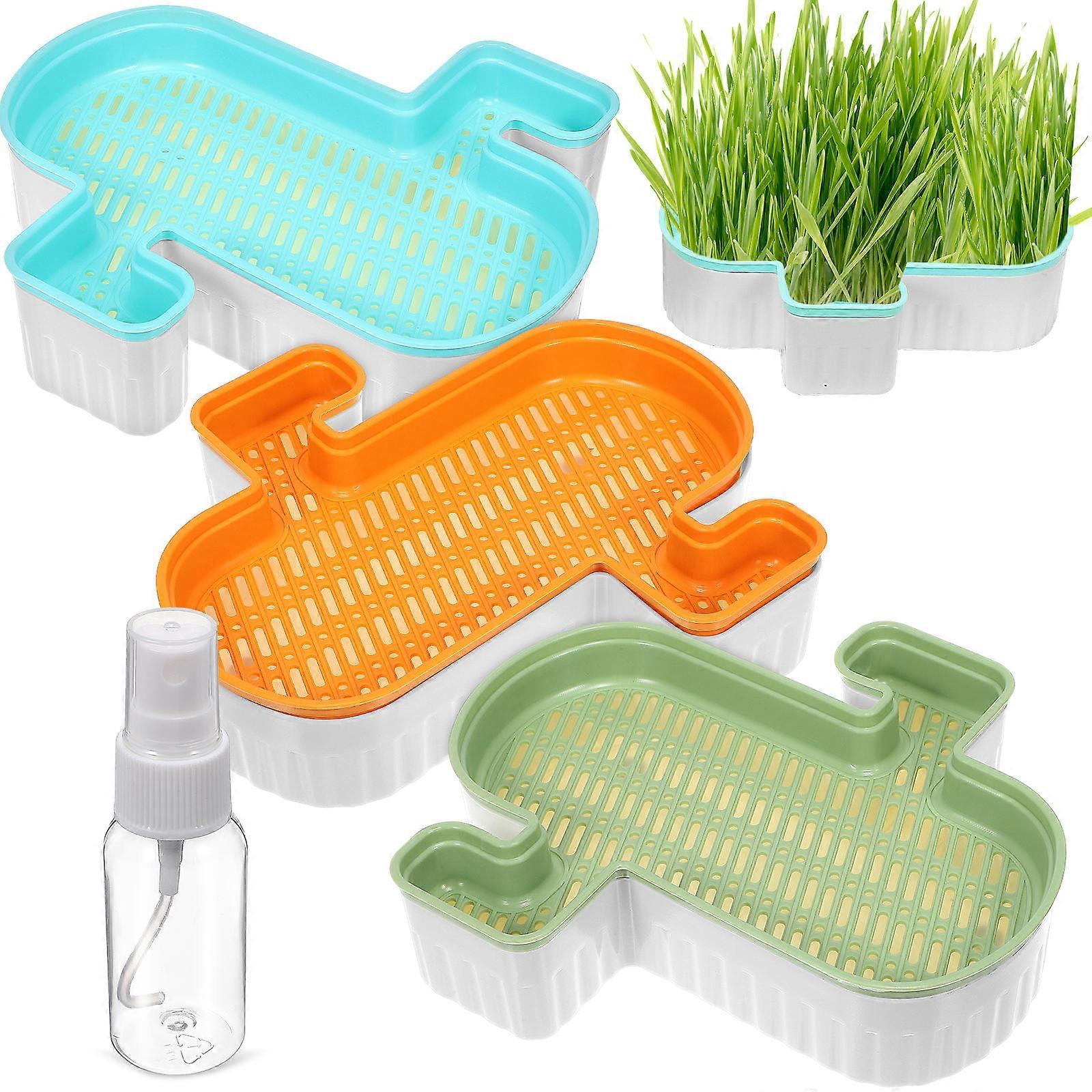 Plastic Cat Grass Planting Box For Indoor Outdoor Use With Clear Water Spray Bottle Square Shape For Soil-free Cultivation 12 Pcs Planters