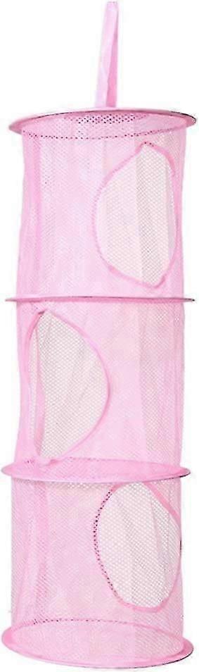 Foldable Mesh Hanging Storage Basket - 3 Compartment Clothes Sorter, Mesh Pockets for Drying Clothes 3 Tier Windproof Clothes Basket (1 Piece Red)