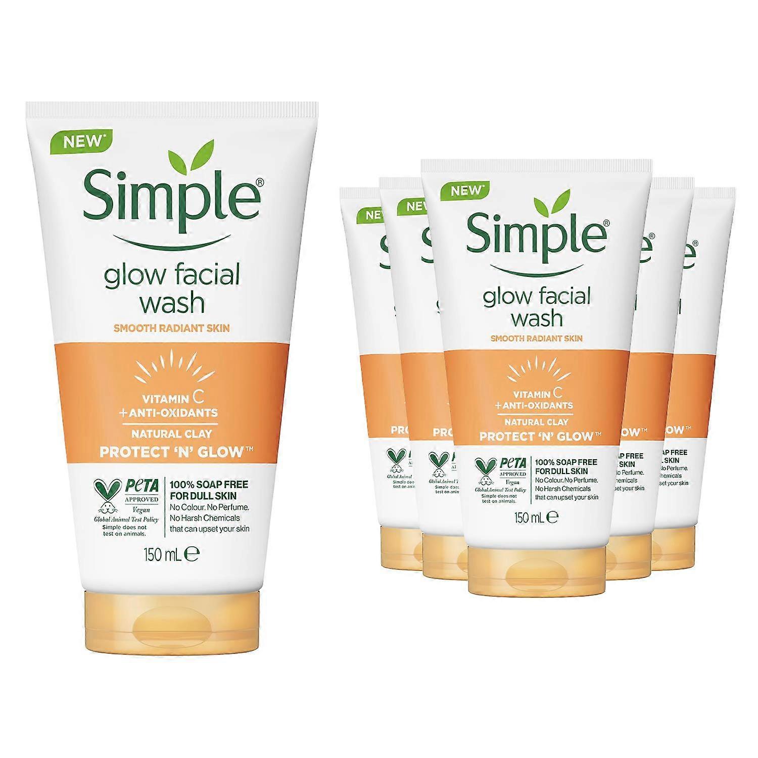 2 Pack of 150ml, Simple Protect & Glow Express Glow Clay Polish Face Wash