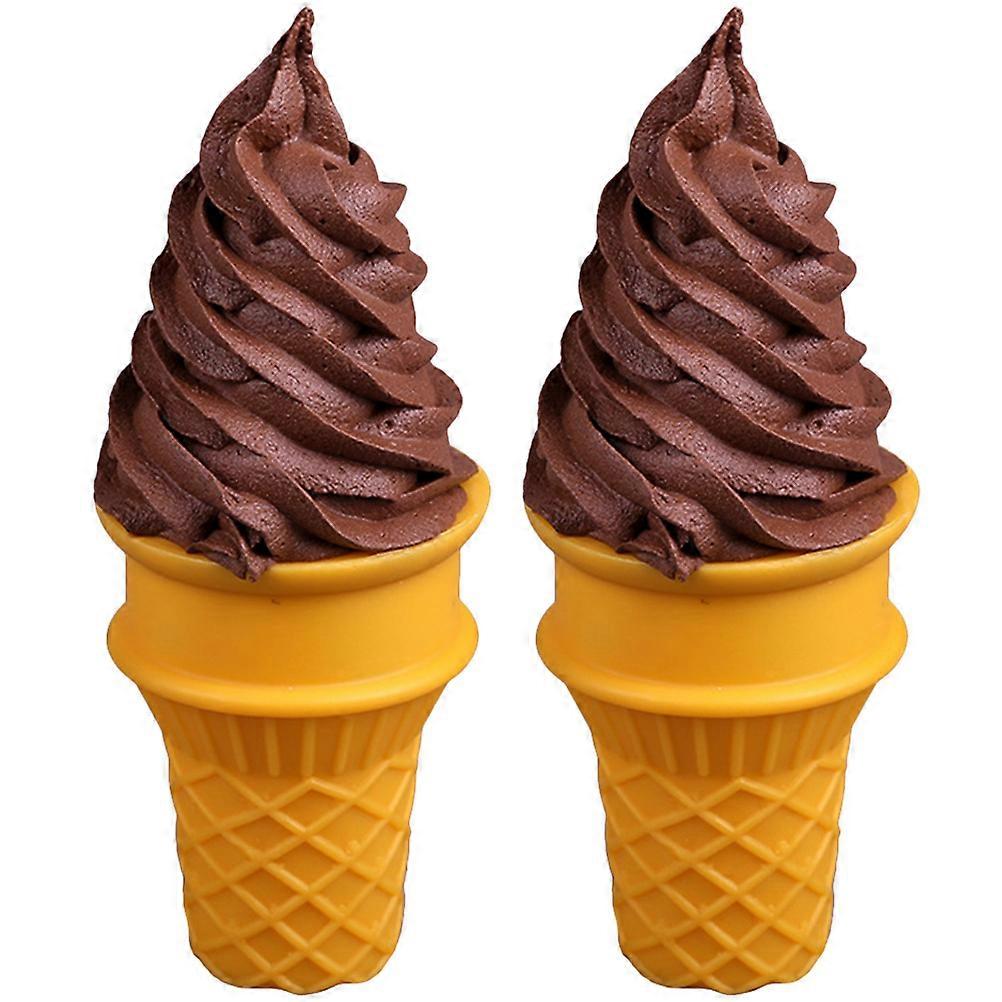 Ice Cream Model Simulated for Tabletop Decor 2Pcs Coffee Color PVC Toy