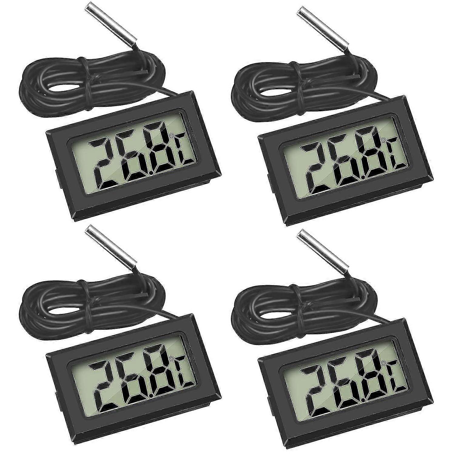 4x الرقمية LCD ميزان الحرارة رصد درجة الحرارة مع مسبار خارجي للثلاجة الفريزر ثلاجة حوض السمك (4x أسود)