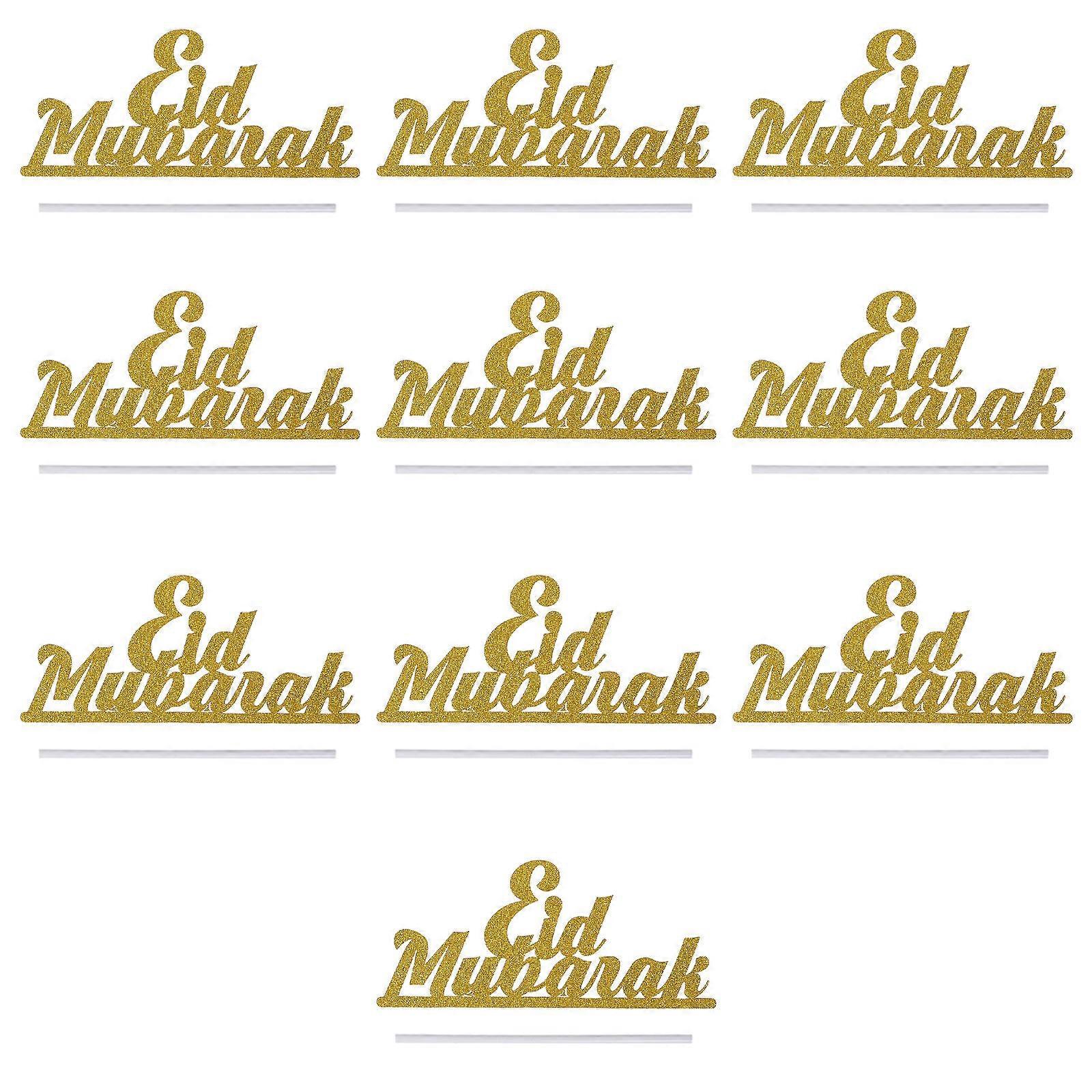 Eid Mubarak Cake Topper for Decoration with 10Pcs Paper and Plastic