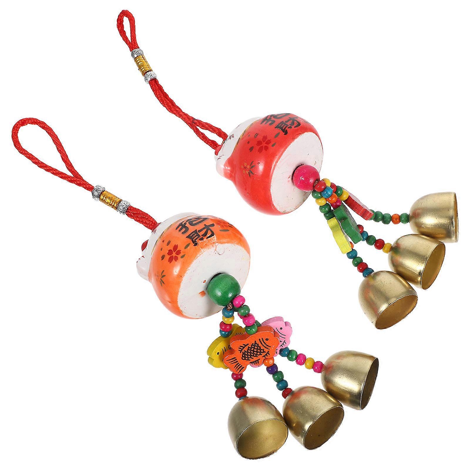 Fortune Cat Wind Chime Hanging Ceramic Pendant for Decoration 4Pcs Set