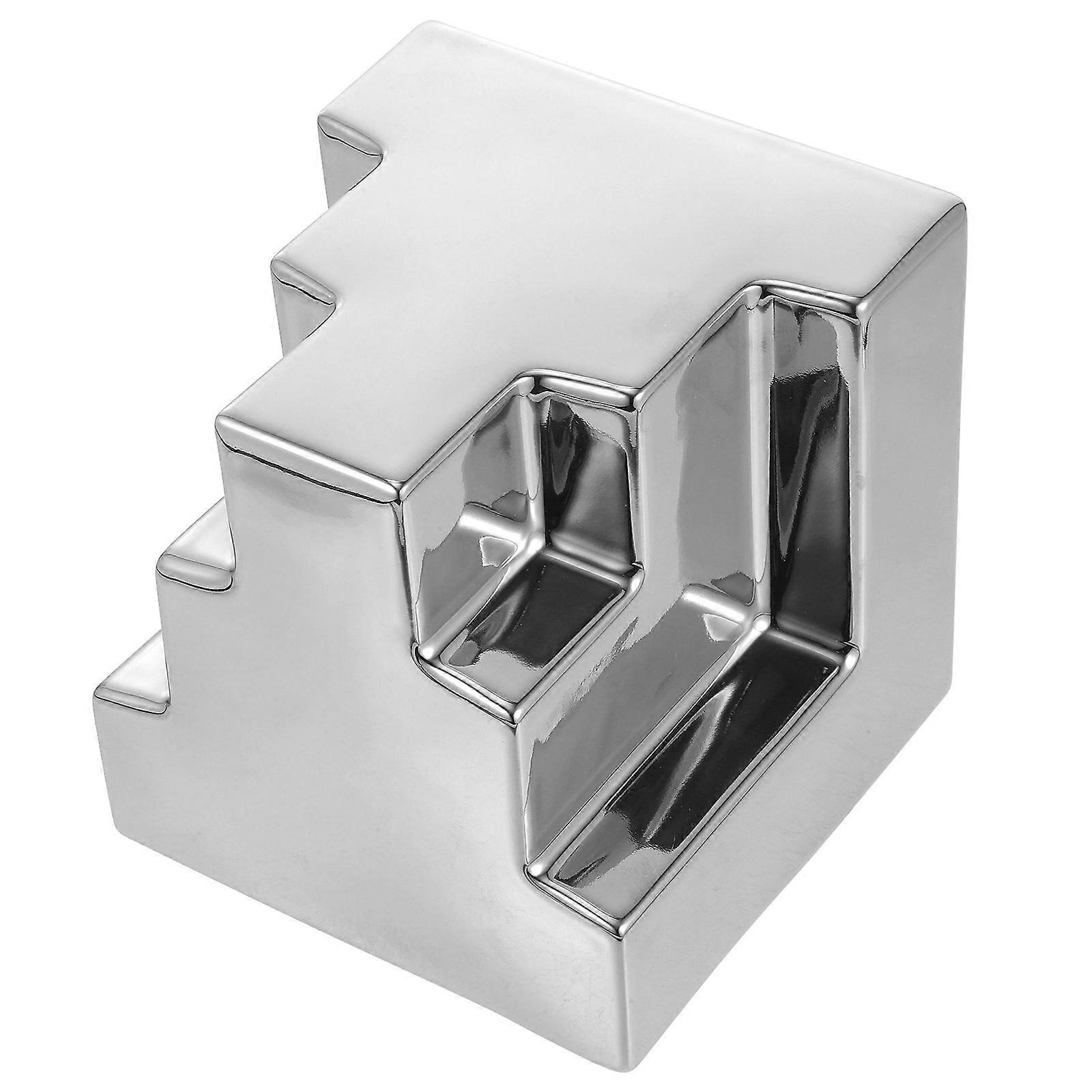 Decorative Ceramic Bookend for Decoration 2Pcs Silver Geometric Style