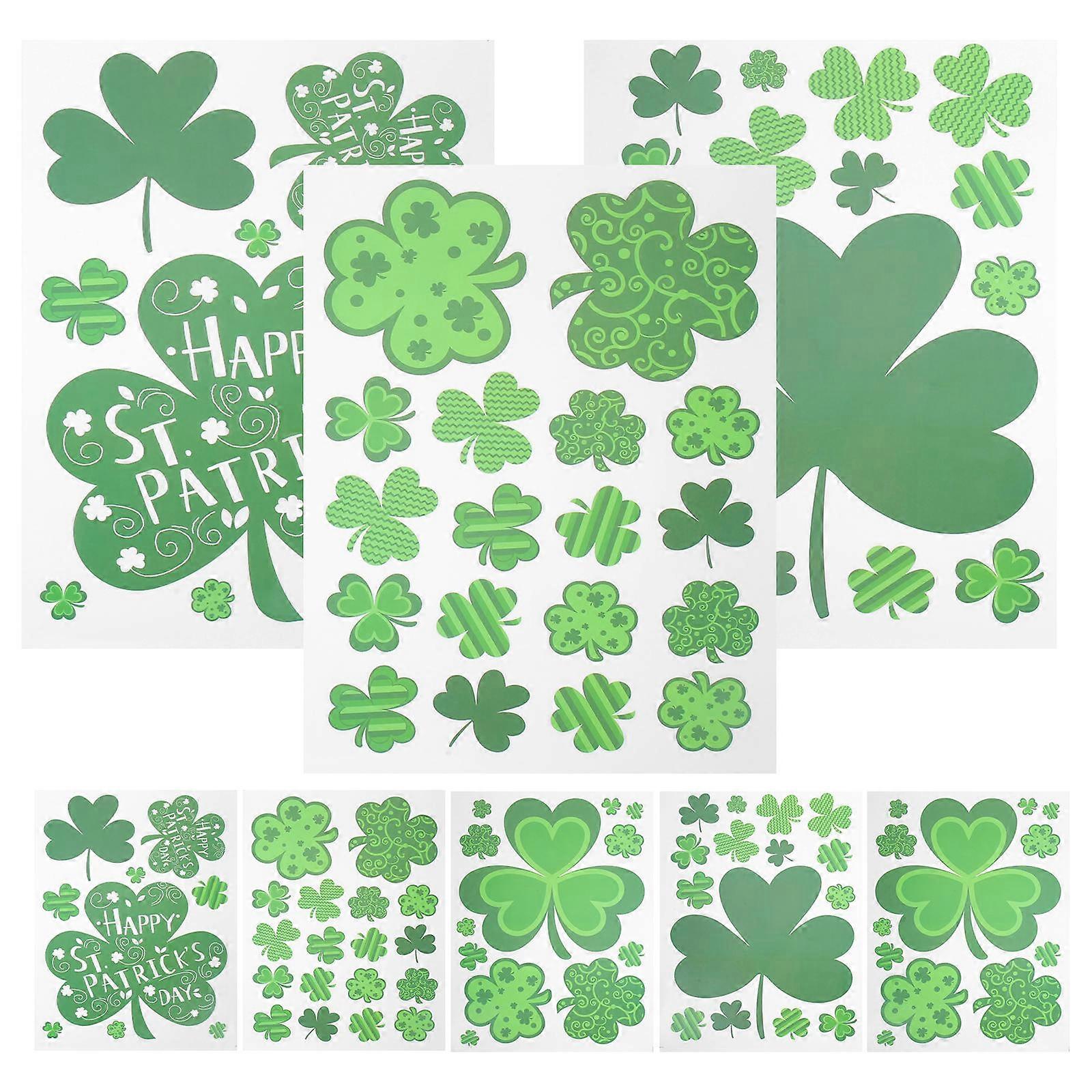 Clover Stickers Window Clings for Home Decoration Green Pvc Removable 8sheets