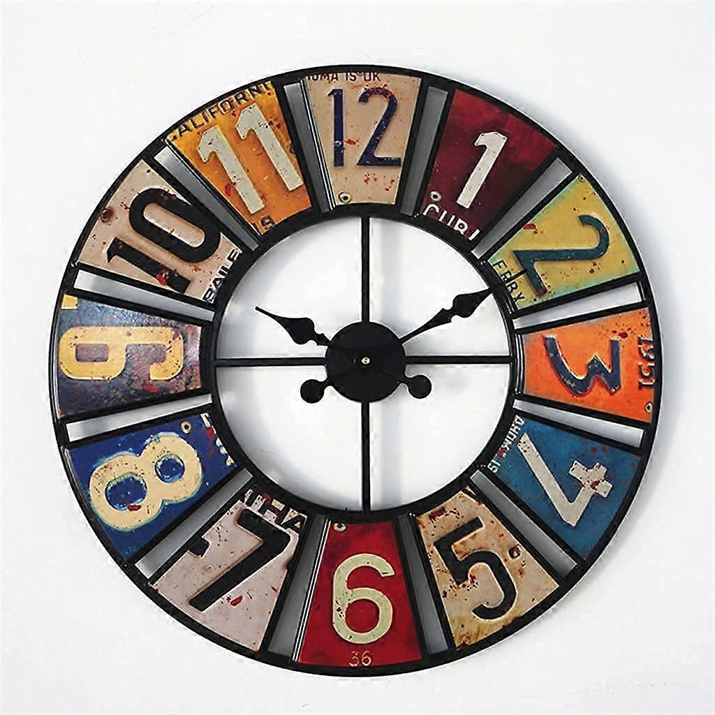 Outdoor Garden Wall Clock 60cm Round Waterproof Retro License Plate Style Indoor And Outdoor Silent Quartz Movement