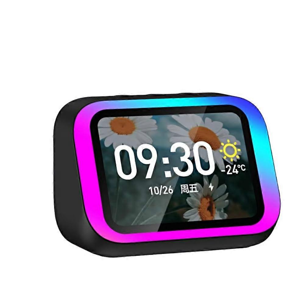 Lntelligent Large Screen Bluetooth Clock Speaker With Temperature Display Black For Bedroom And Office Decor