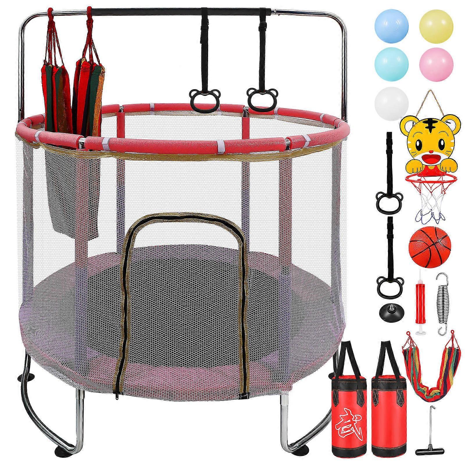 Indoor Trampoline For Set Mini Trampoline With Safety Net Suitable For Children Encouraging Physical Activity 63X55.1X55.1In