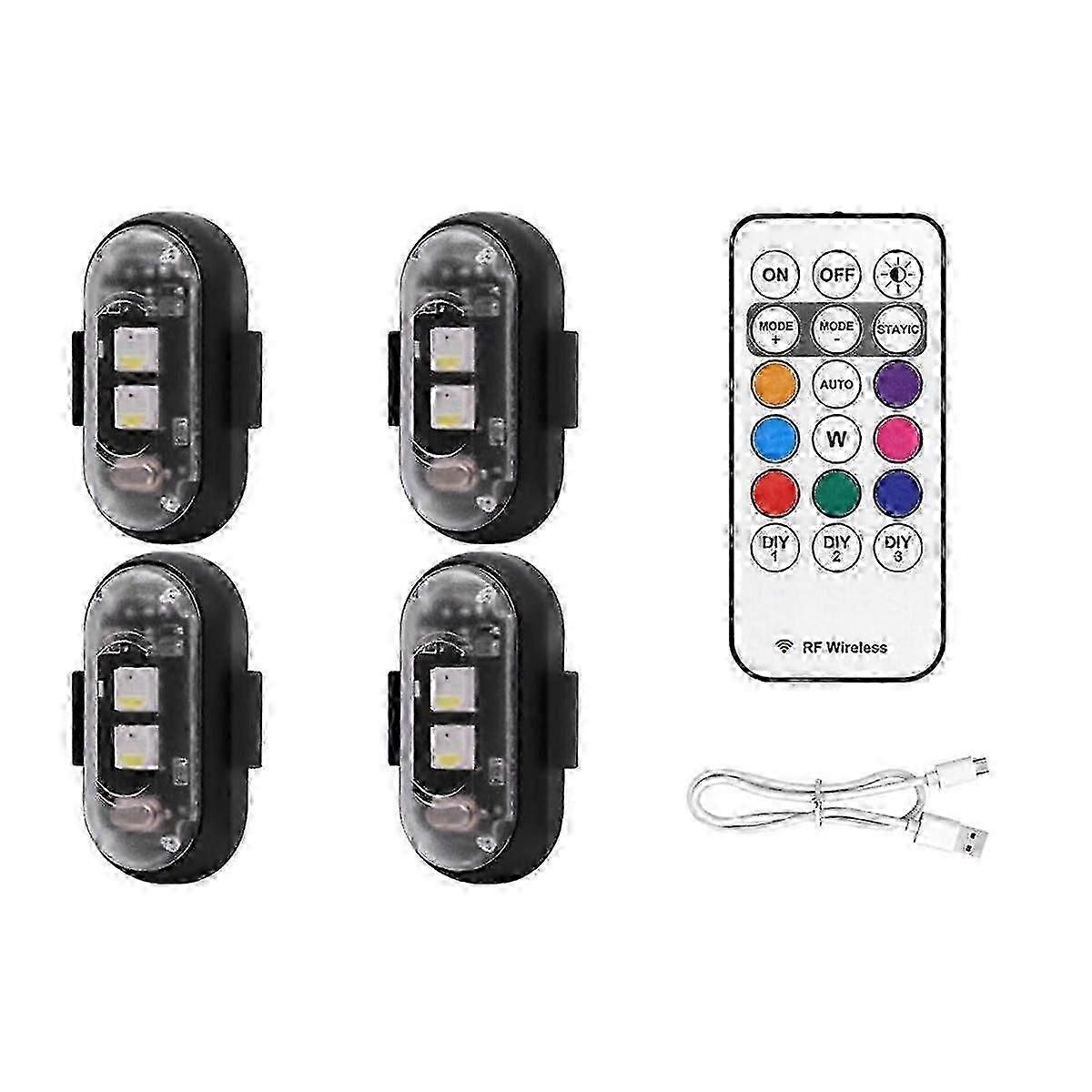 4PCS Wireless LED Strobe Lights with Remote Control, 8 Colors USB Charing Waterproof Emergency Warning Lights