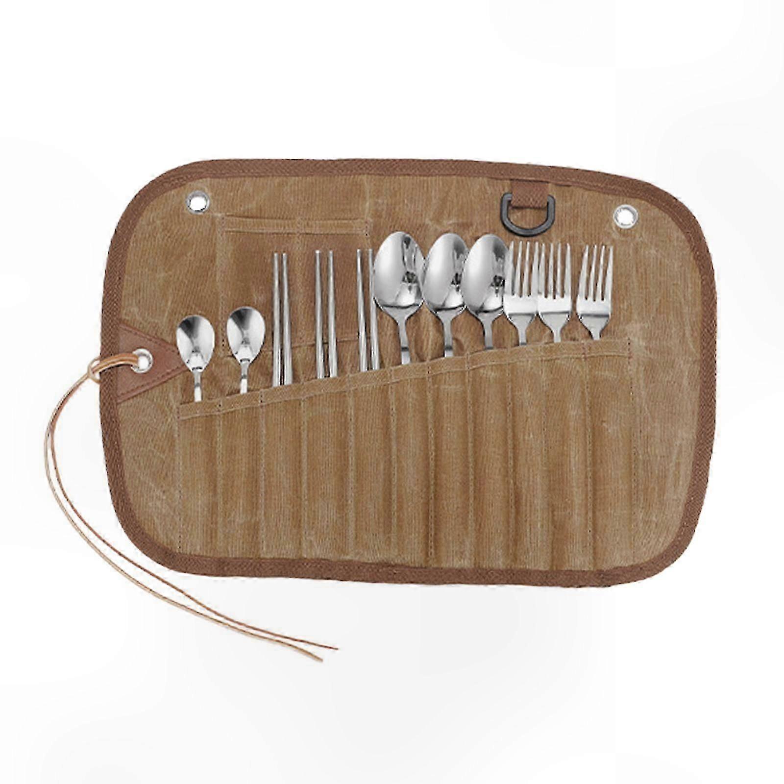 Outdoor Tableware Storage Bag for Cutlery Roll Dinnerware Cookware Canvas Pouch