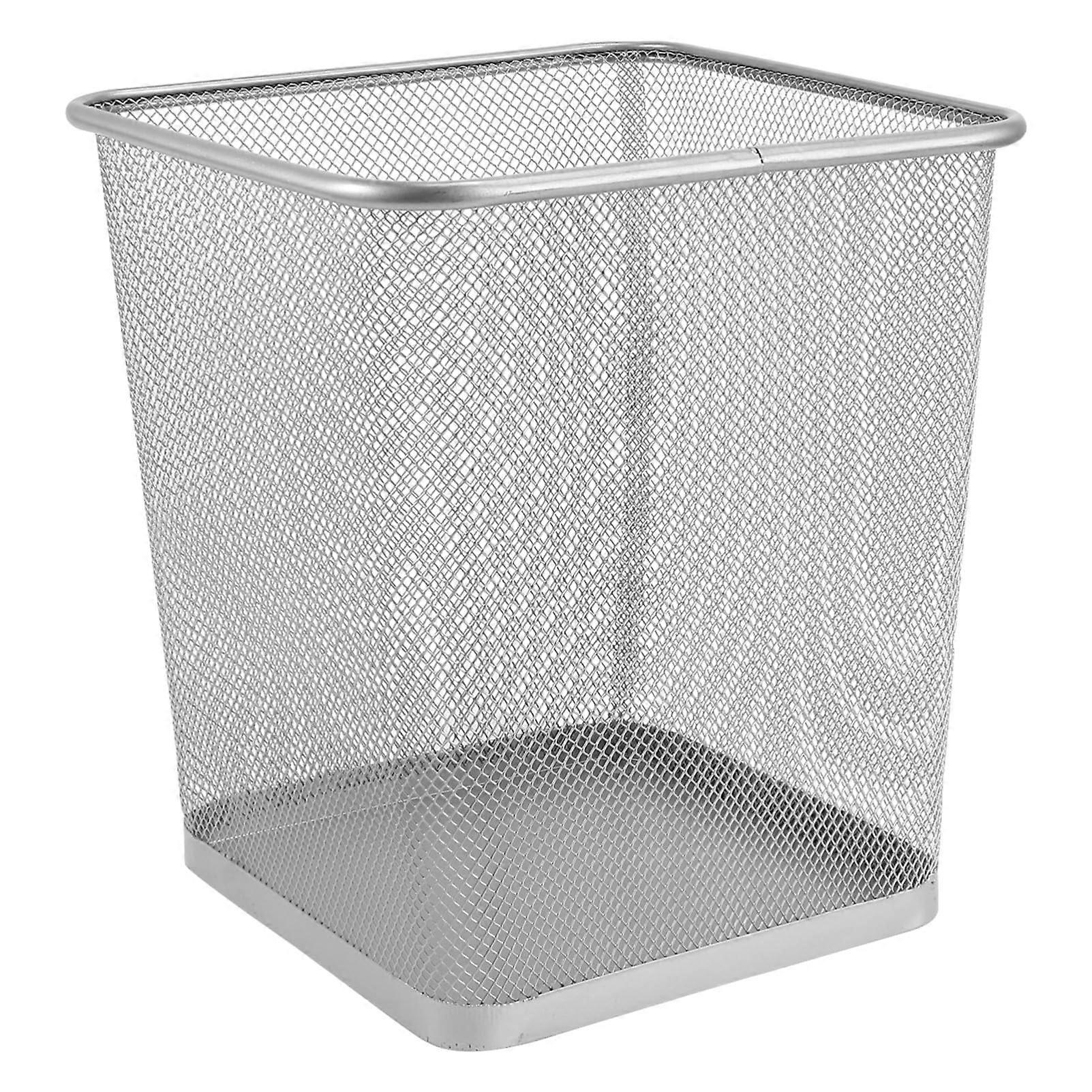 Metal Wastepaper Basket Small Square Silver Wire Mesh Trash Can For Office And Home Multi Purpose Storage Organizer
