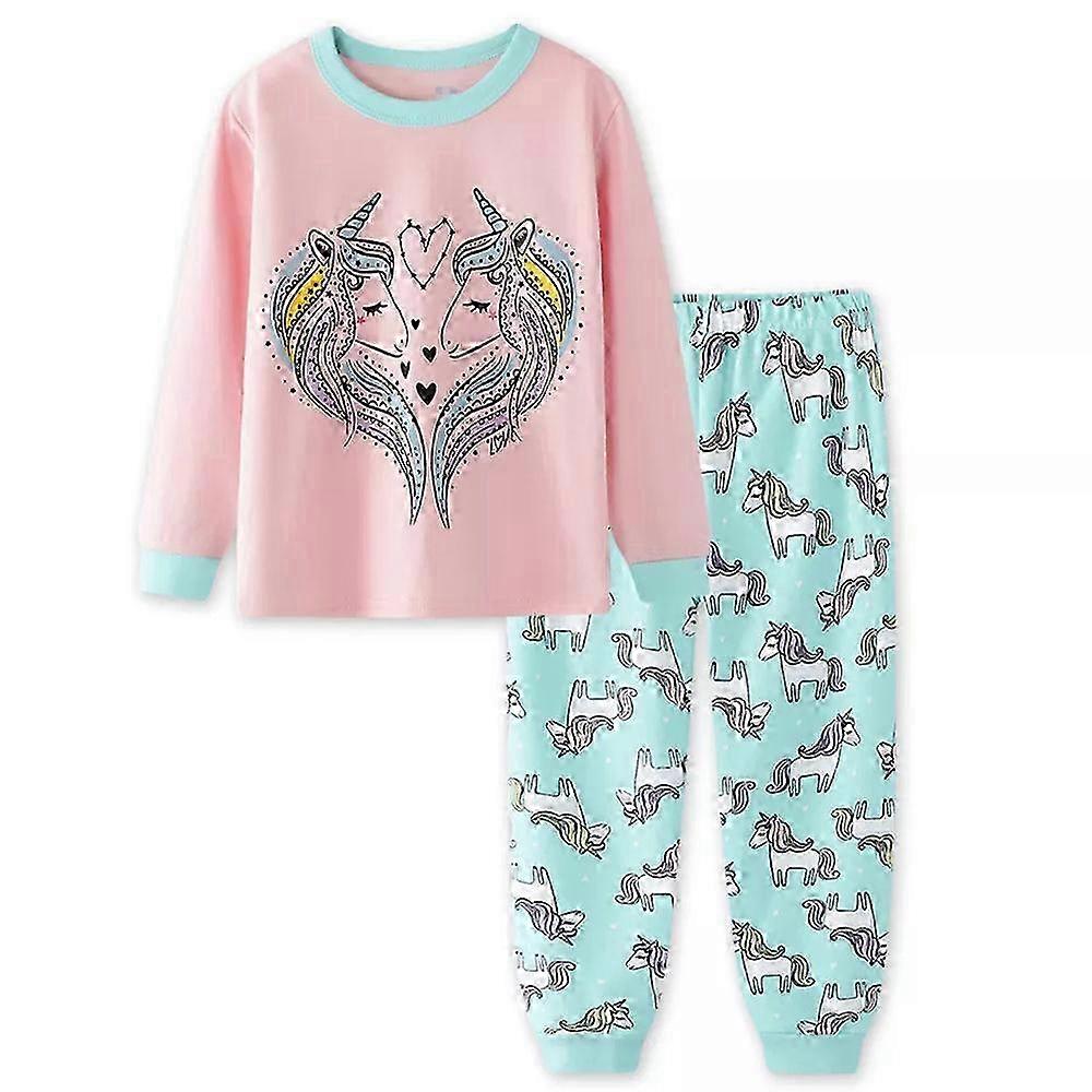 Pyjama décontracté à manches longues et pantalon pour fille, imprimé licorne, ensemble de nuit, de 3 à 7 ans, 2025