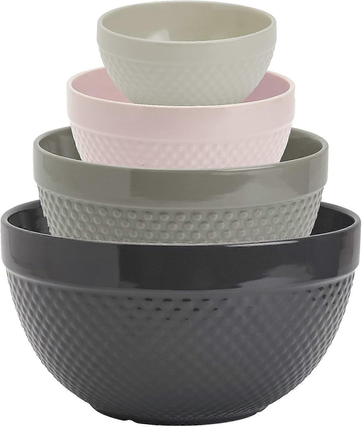 Gallery Hobnail Style 4 Piece Timeless Grey Stoneware Nesting Mixing Bowl Set for Baking and Cooking