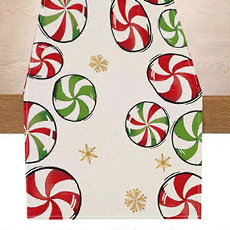Red Christmas Reindeer Table Runner Pine Branches Snowflakes Winter Kitchen