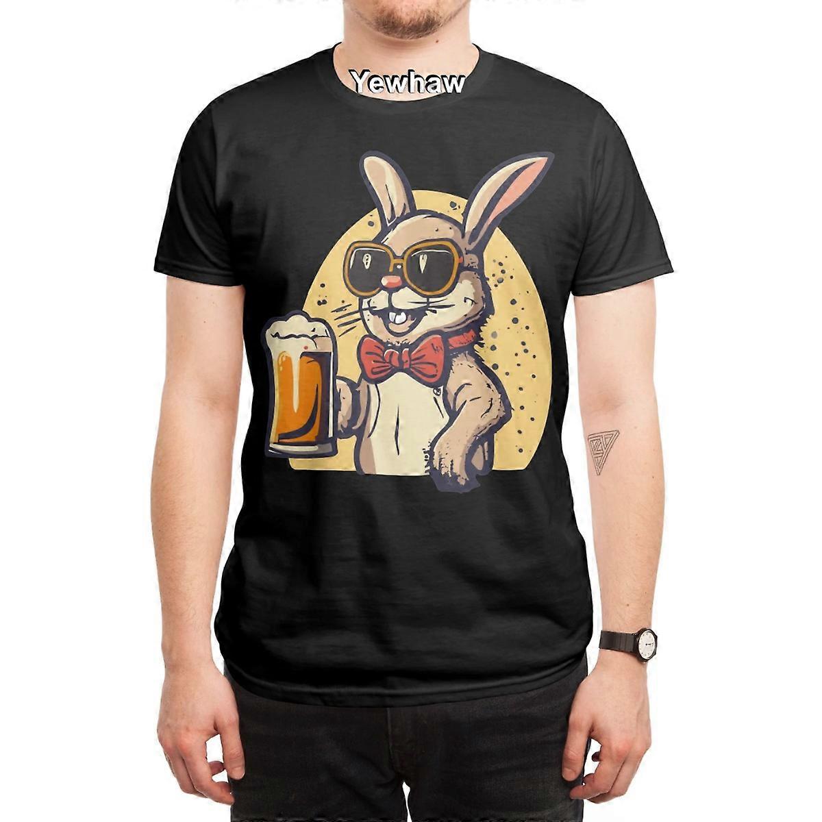 Κουνέλι Ποτό Συνήθεια T-Shirt κινούμενα σχέδια κουνέλι μπύρα γυαλιά ηλίου παπιγιόν ρετρό διασκέδαση