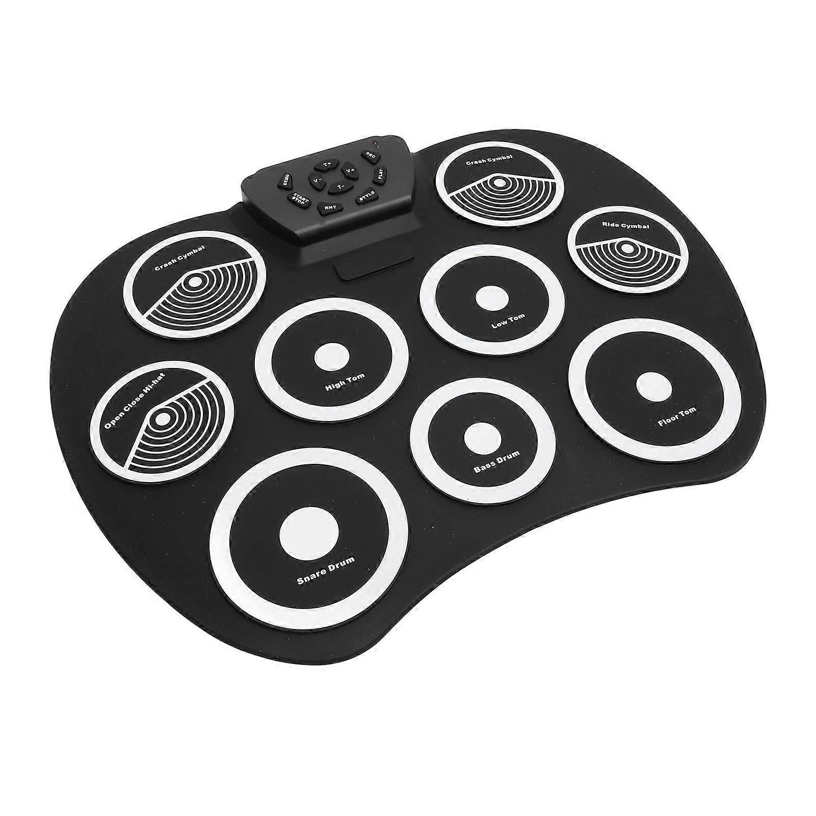 Electronic Drum Set with 9 Practice Pads 3.5mm Jack Silicone 7 Tone 10 Rhythms 10 Demo Songs Roll Up Drum Pad for Children 