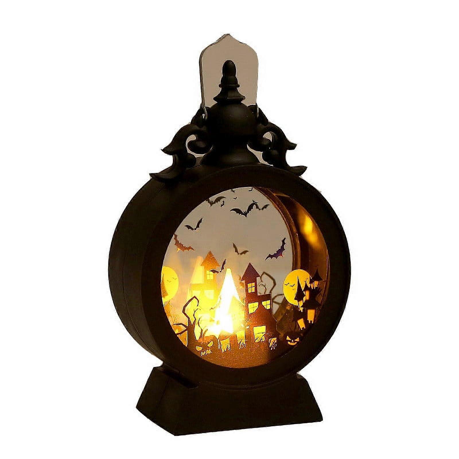 Luckky Halloween Handheld Lights, Compatible with Party Decor, LED Lanterns with Castle Bats Witches Pattern (2PCS)