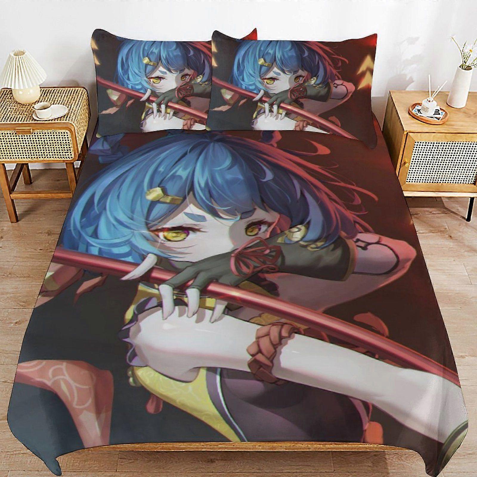 A177 GENSHIN IMPACT Light Surface Fit Smooth Sleep Comfort Zipper End Closure Duvet Cover Sets Day Use N177