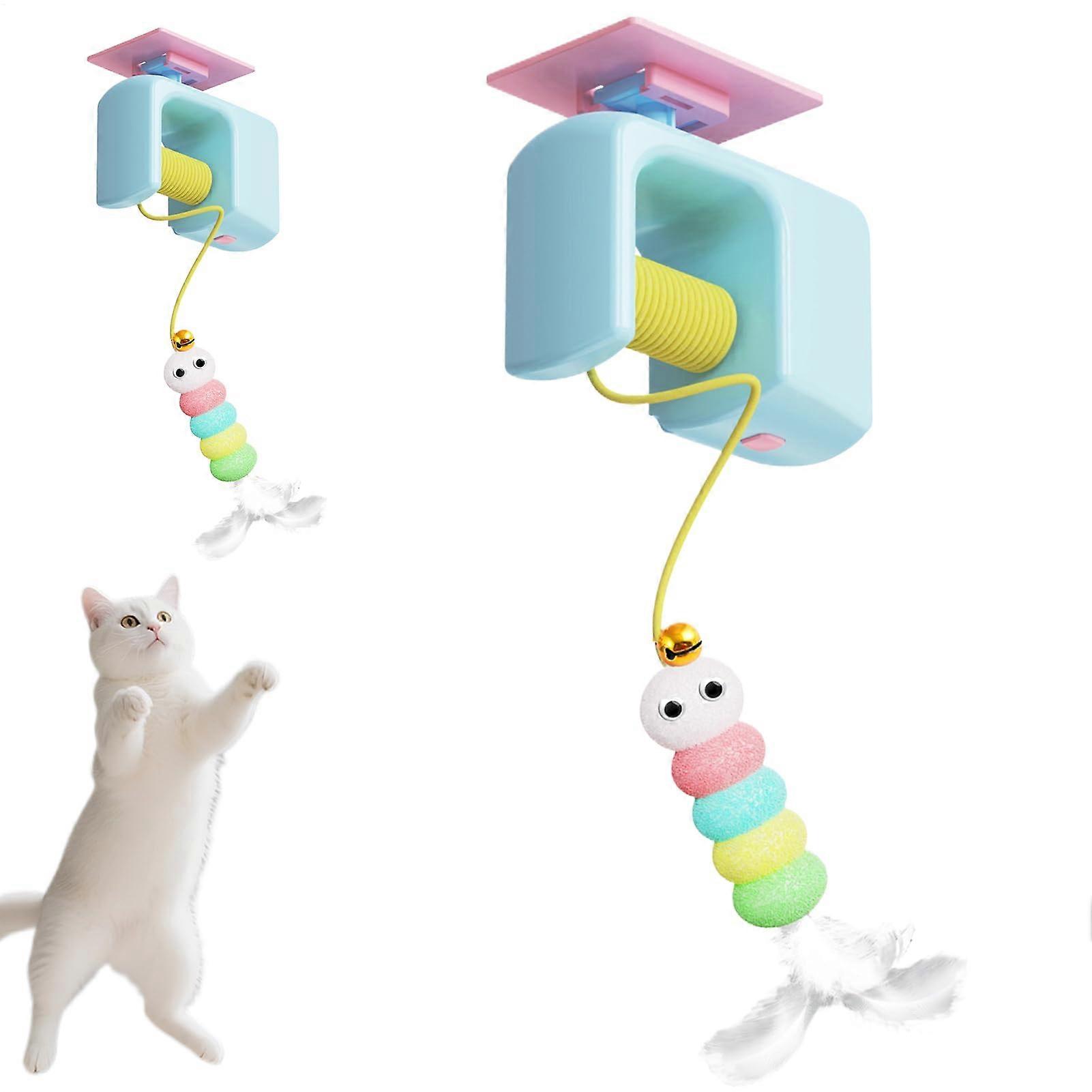 Door Cat Fishing Rod Hanging PullOut Toy For Indoor Cats Training Accessory For Hunting Exercises Blue