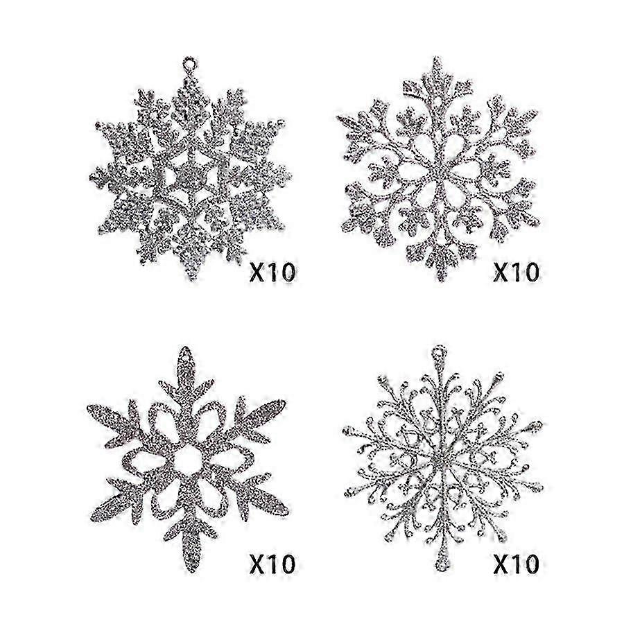 Christmas Ornaments Set - 40PCS White Snowflakes with Hanging Strings 2025
