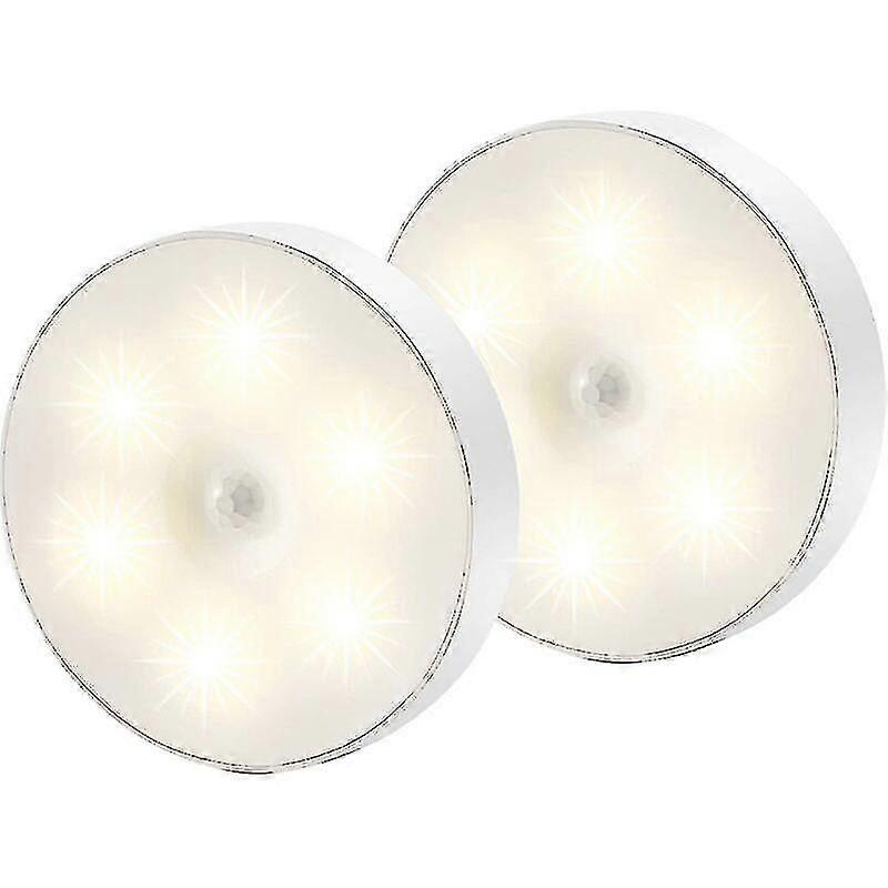Led Night Light, Magnetic Indoor Motion Sensor Lamp With Free Adhesive Pads, Stick Anywhere, Usb Rechargeable Wireless Sensor | Warm White | Pack Of 2