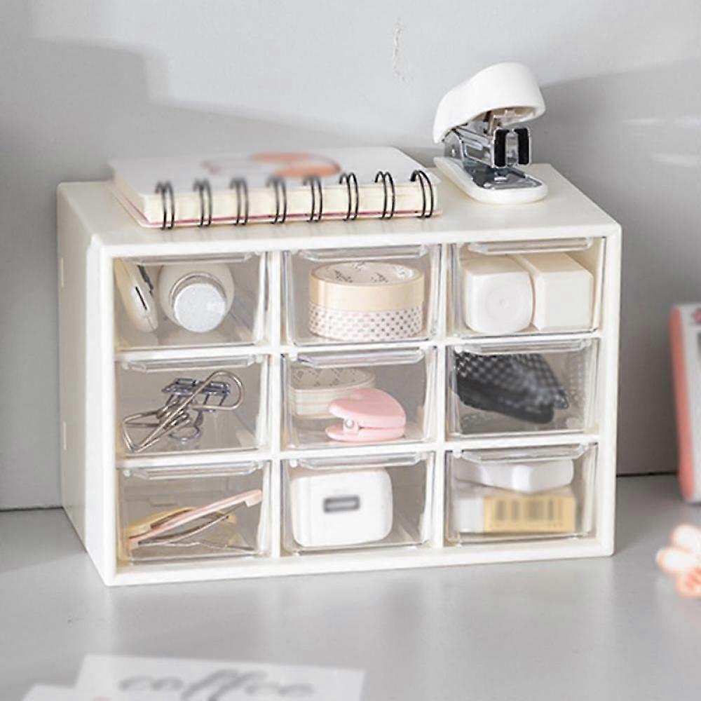 Desktop Storage Box, Plastic Mini Desktop Organizer with 9 Clear Storage Drawer for Office Home Desktop Multi-Purpose Storage Box