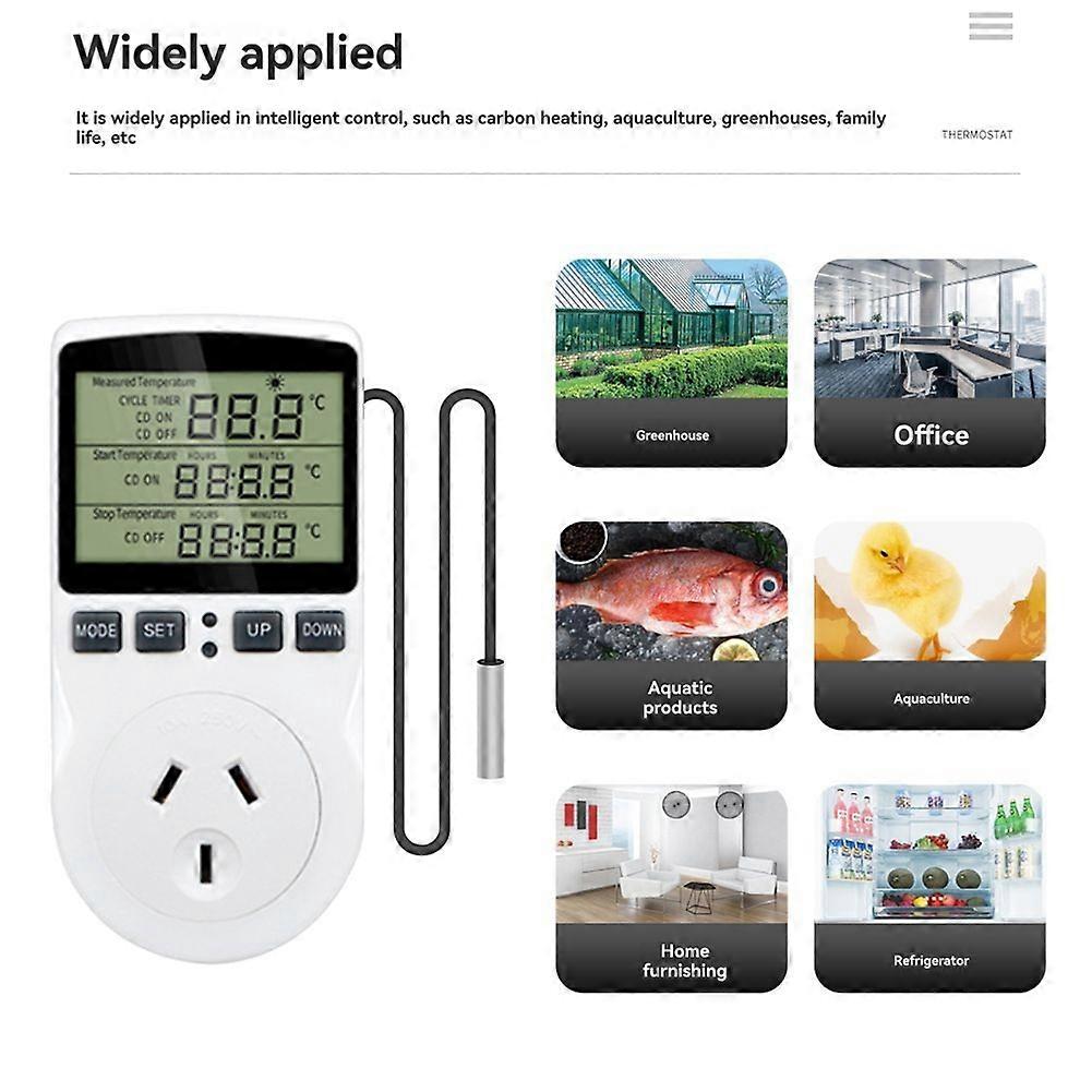 Intelligent Digital Temperature Controller AU Switch Socket 10(2)A 240V- Max.2400W.U LCD Display