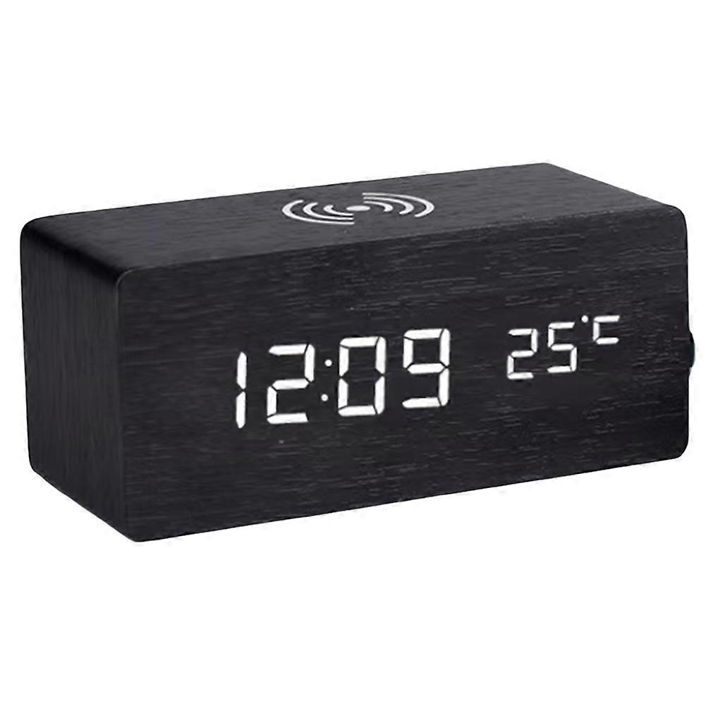 Digital Alarm Clock with Wireless Charging, LED Clock with Time, Date,Temperature, Desk Clocks for Office,Bedside Clock