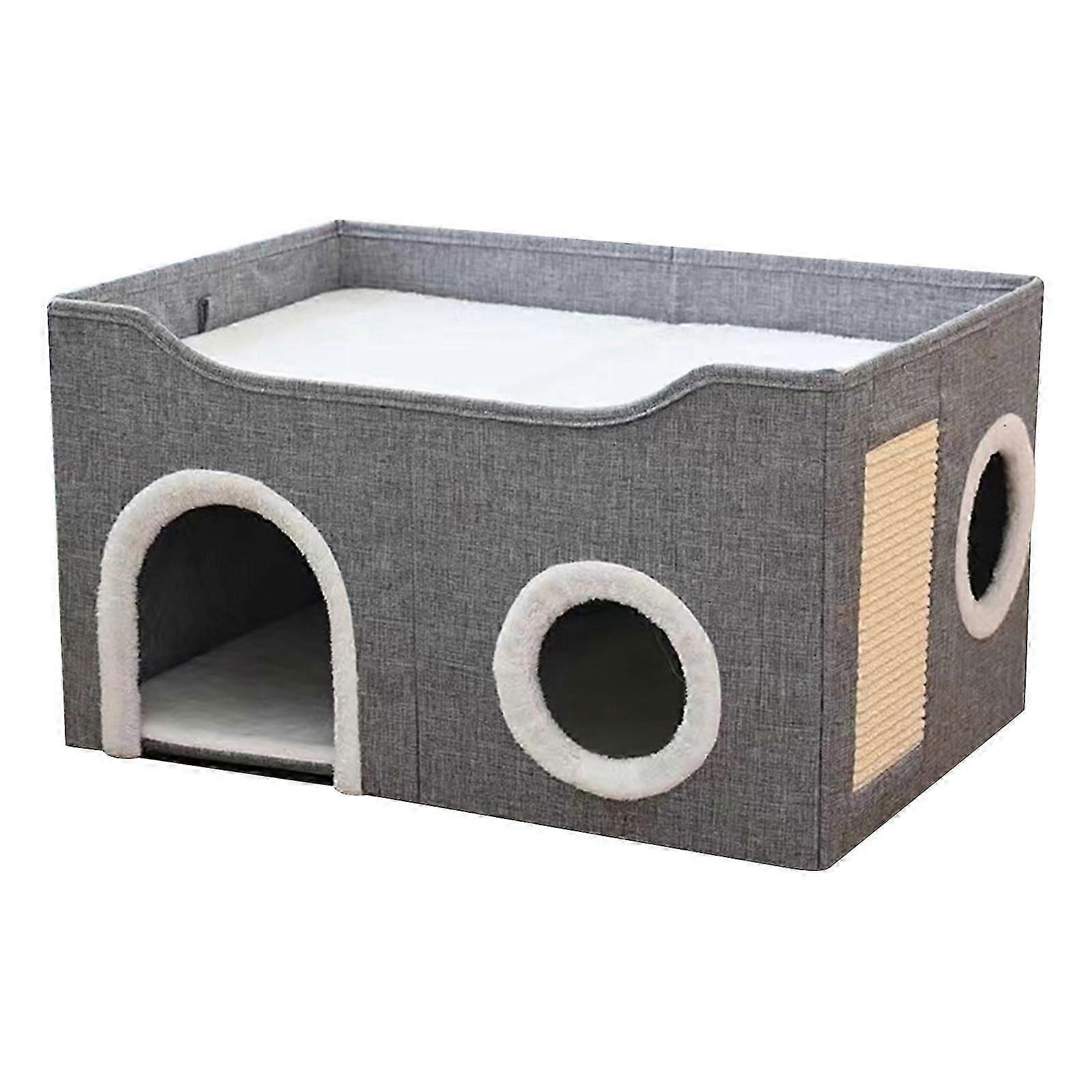 Space Efficient Pliable Puss Apartment 2 Layer Plan Reinforced Sisal Fabric Multiple Entry Specks Dense Storage Solution Multicolor