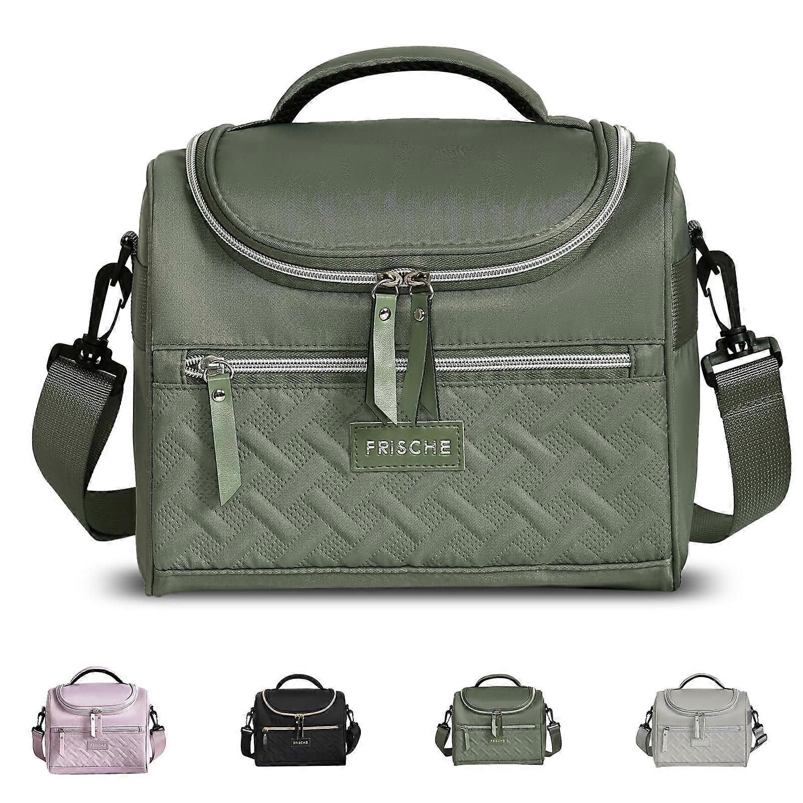 Insulated Lunch Cooler Bag LeakProof Reusable Lunch Box for Work Picnic Beach with Adjustable Strap Green